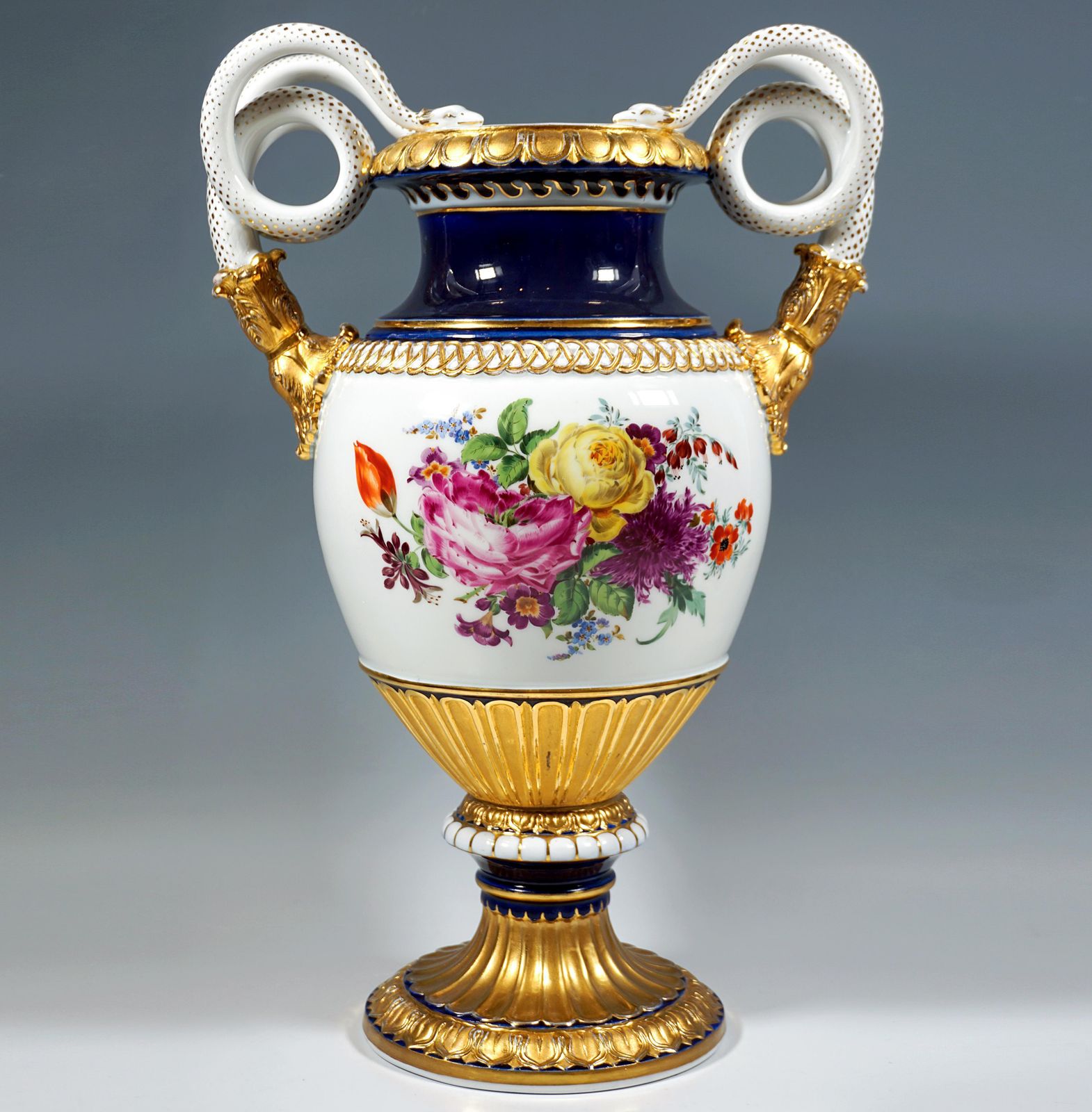 Meissen Snake Handle Vase With Flower Painting And Gilding, By Leuteritz, 20th photo furniture