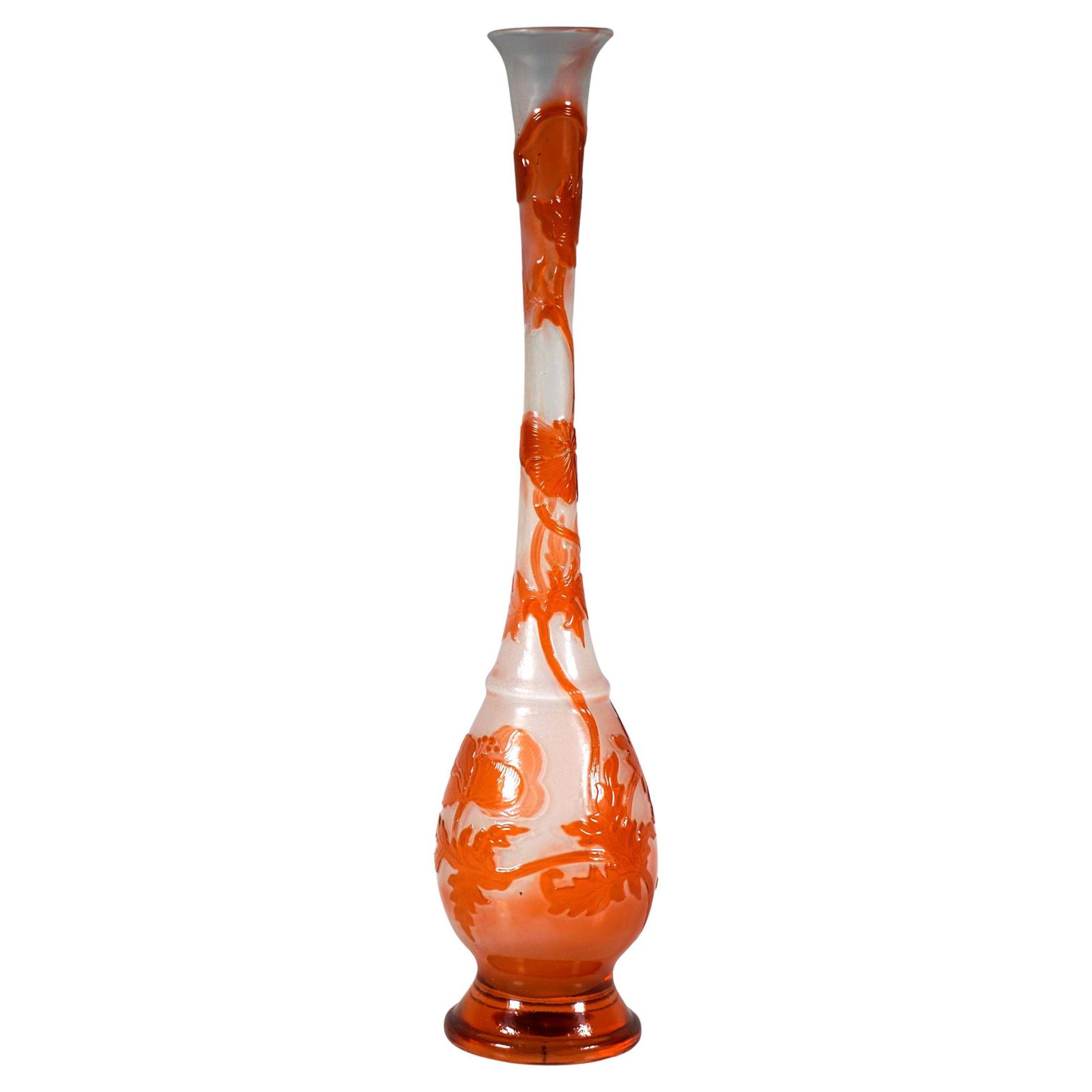 émile Gallé Art Nouveau Single Flower Vase With Poppy Decor, France, Circa 1890