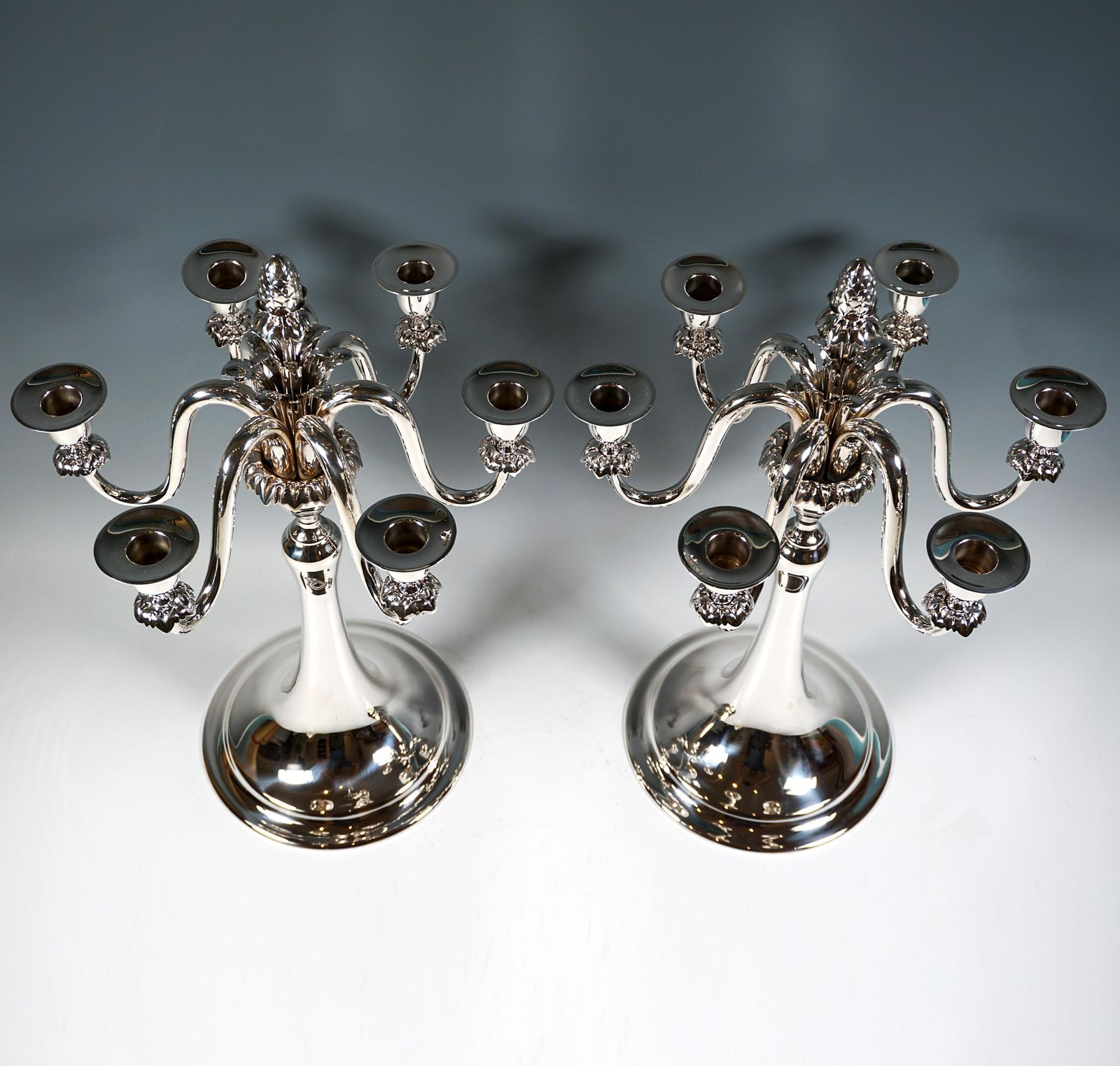 Pair Of 6 Flame Art Nouveau Silver Candelabra, By J.C. Klinkosch Vienna, Ca 1900 photo for sale