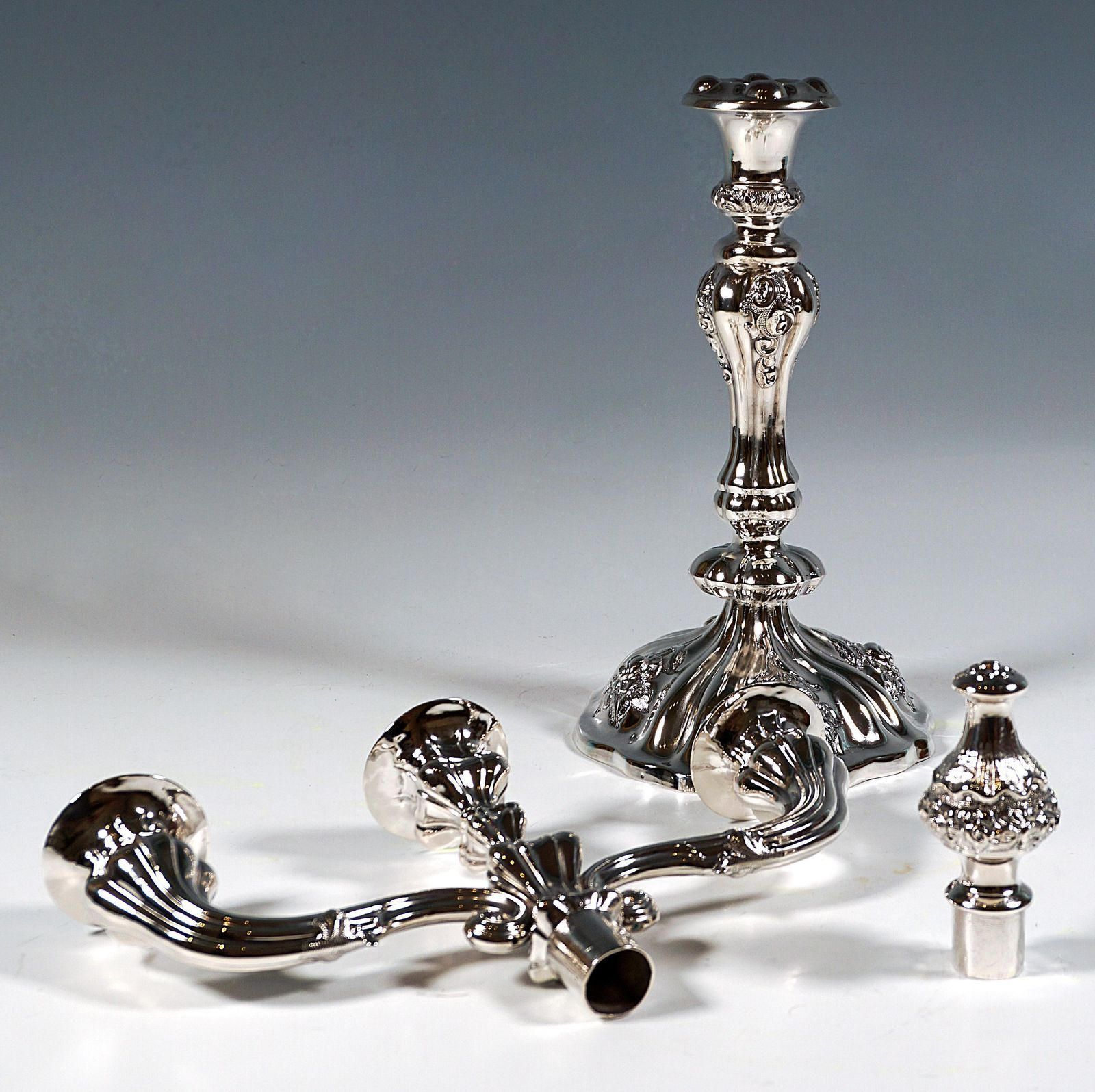 Pair Of Antique Vienna 3 Flame Biedermeier Silver Candle Holders, Dated 1857 photo buy
