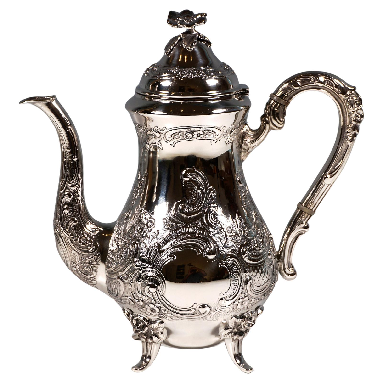 Art Nouveau Silver Coffee Pot With Rocaille Decoration, Germany, Around 1915