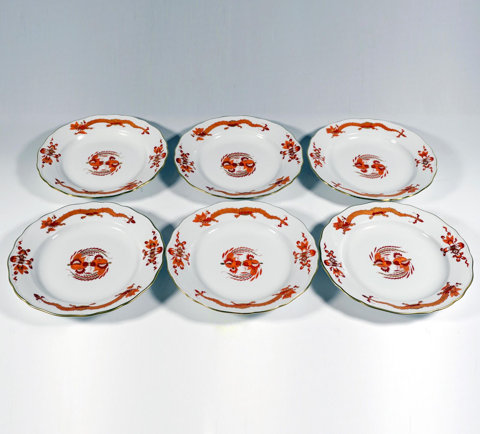 Meissen Coffee Set For 6 Persons Rich Dragon Red & Gold, 20th Century photo vinterior