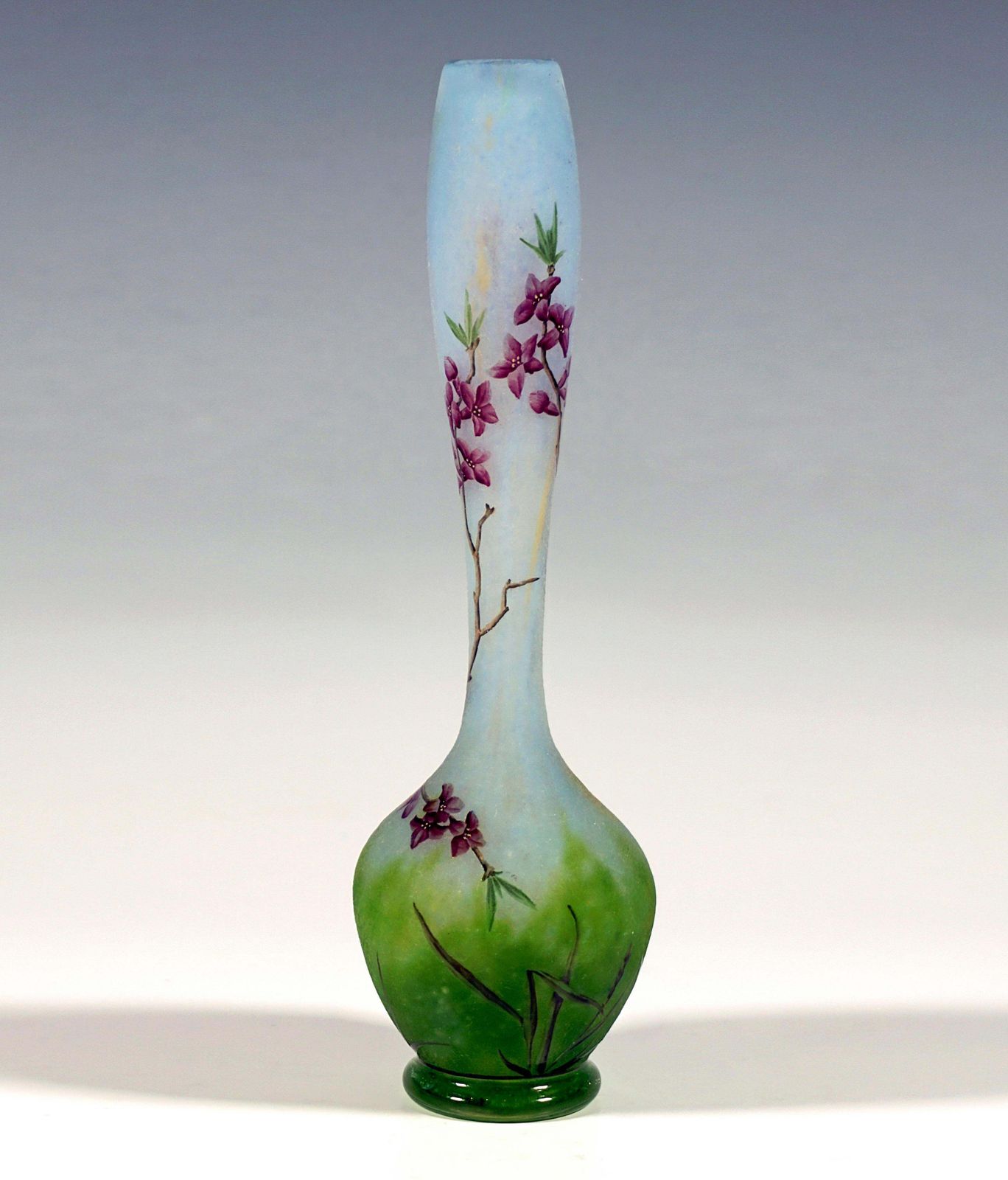 Art Nouveau Cameo Long Neck Vase With Daphne Decor, Daum Nancy, France, 1910/15 photo for sale