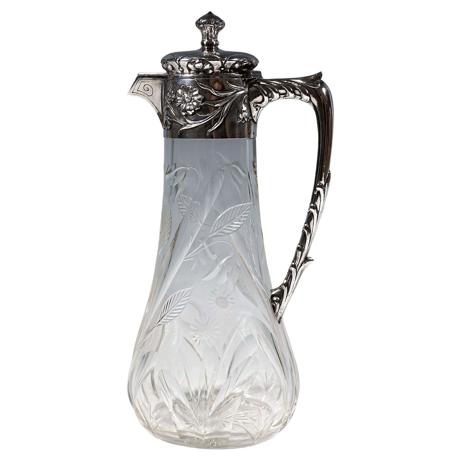 Art Nouveau Cut Glass Carafe With Silver Mount, By Vincenz Carl Dub, Vienna 1900