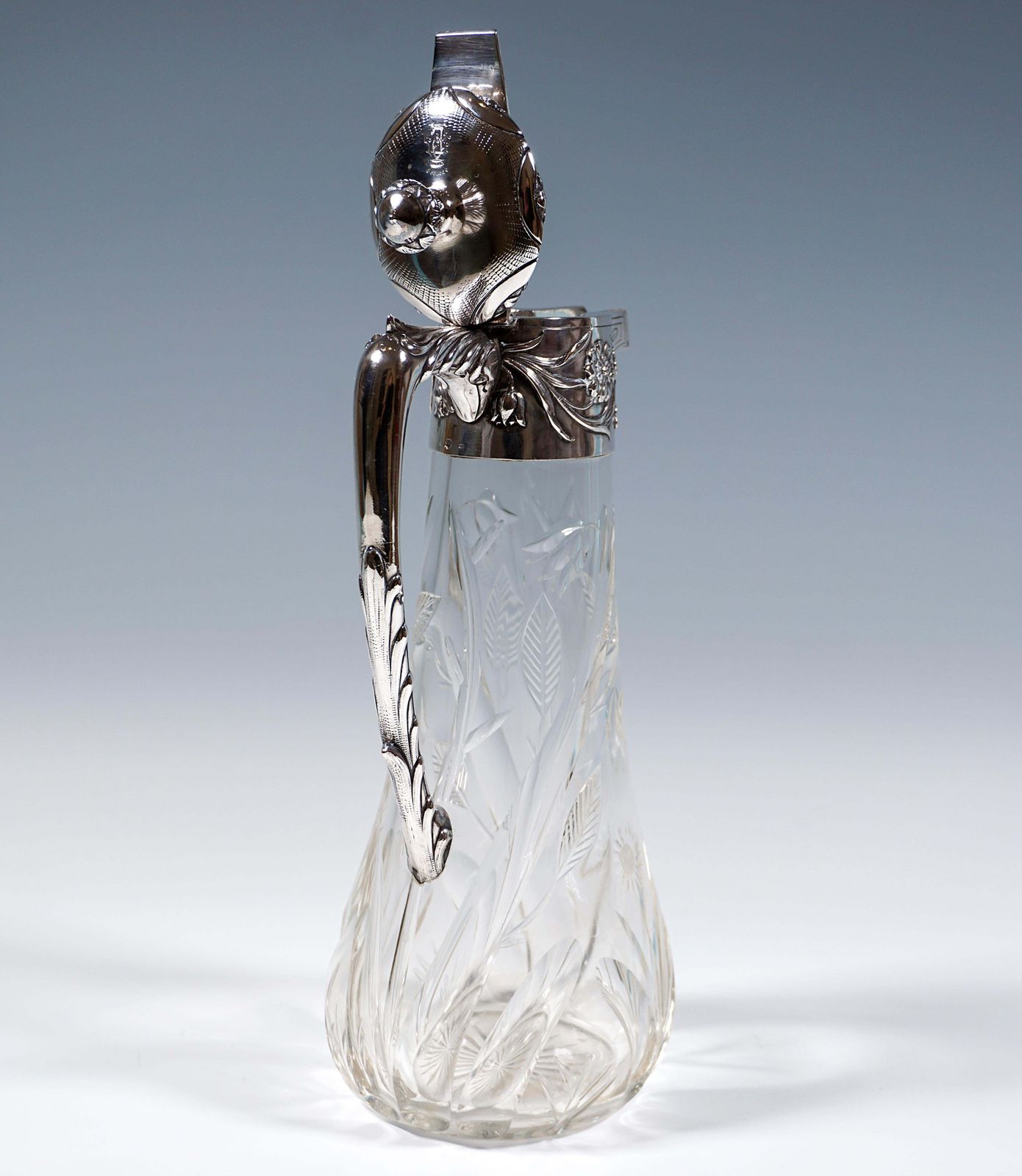 Art Nouveau Cut Glass Carafe With Silver Mount, By Vincenz Carl Dub, Vienna 1900 photo Home Decor