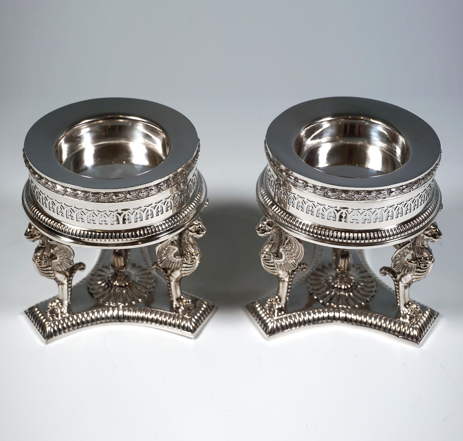 Pair Of Silver Centerpieces With Glass Bowls, Bruckmann & Sons For Knewitz C1920 photo Home Decor
