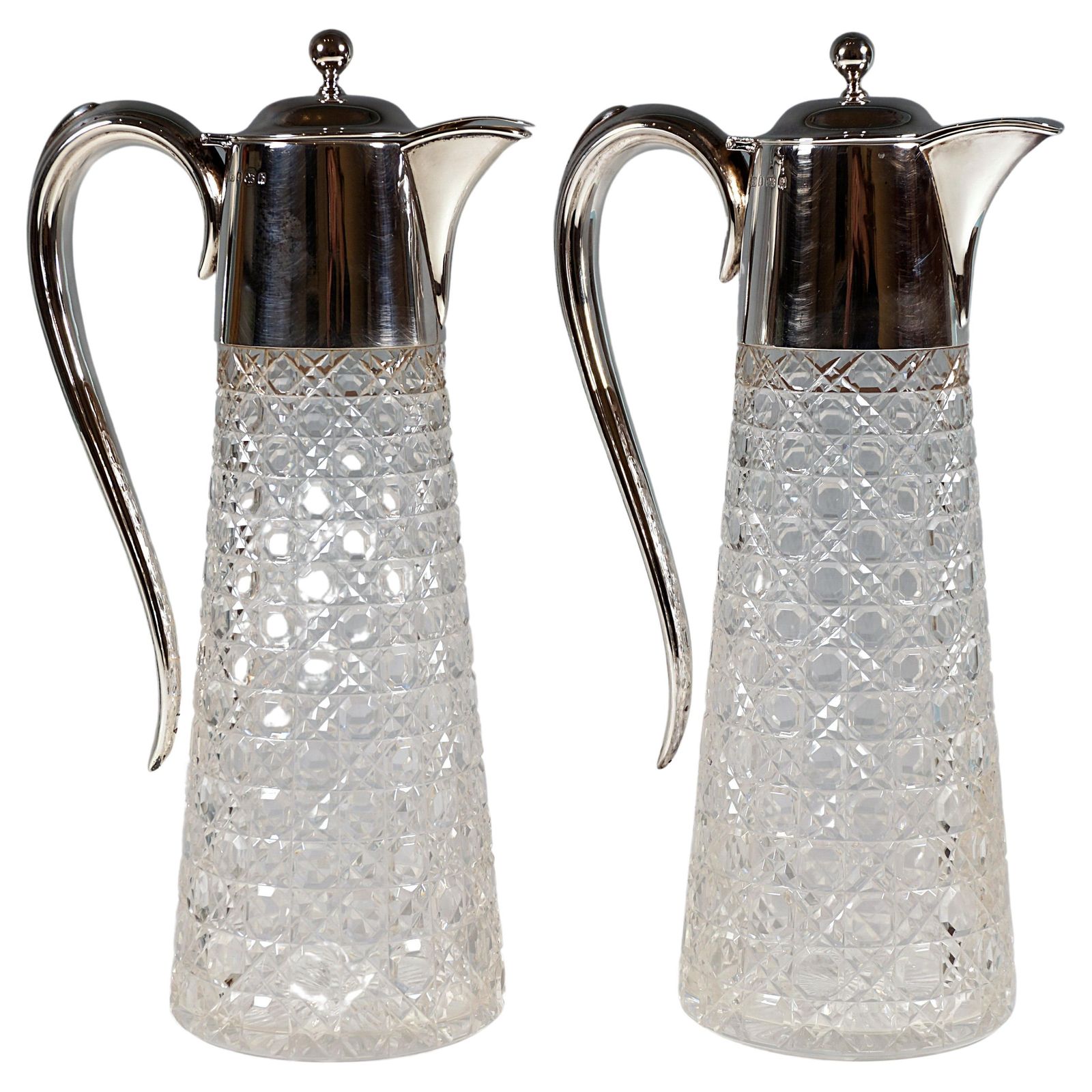 Pair Of Art Nouveau Carafes With Silver Mount By Barker Brothers Birmingham 1901