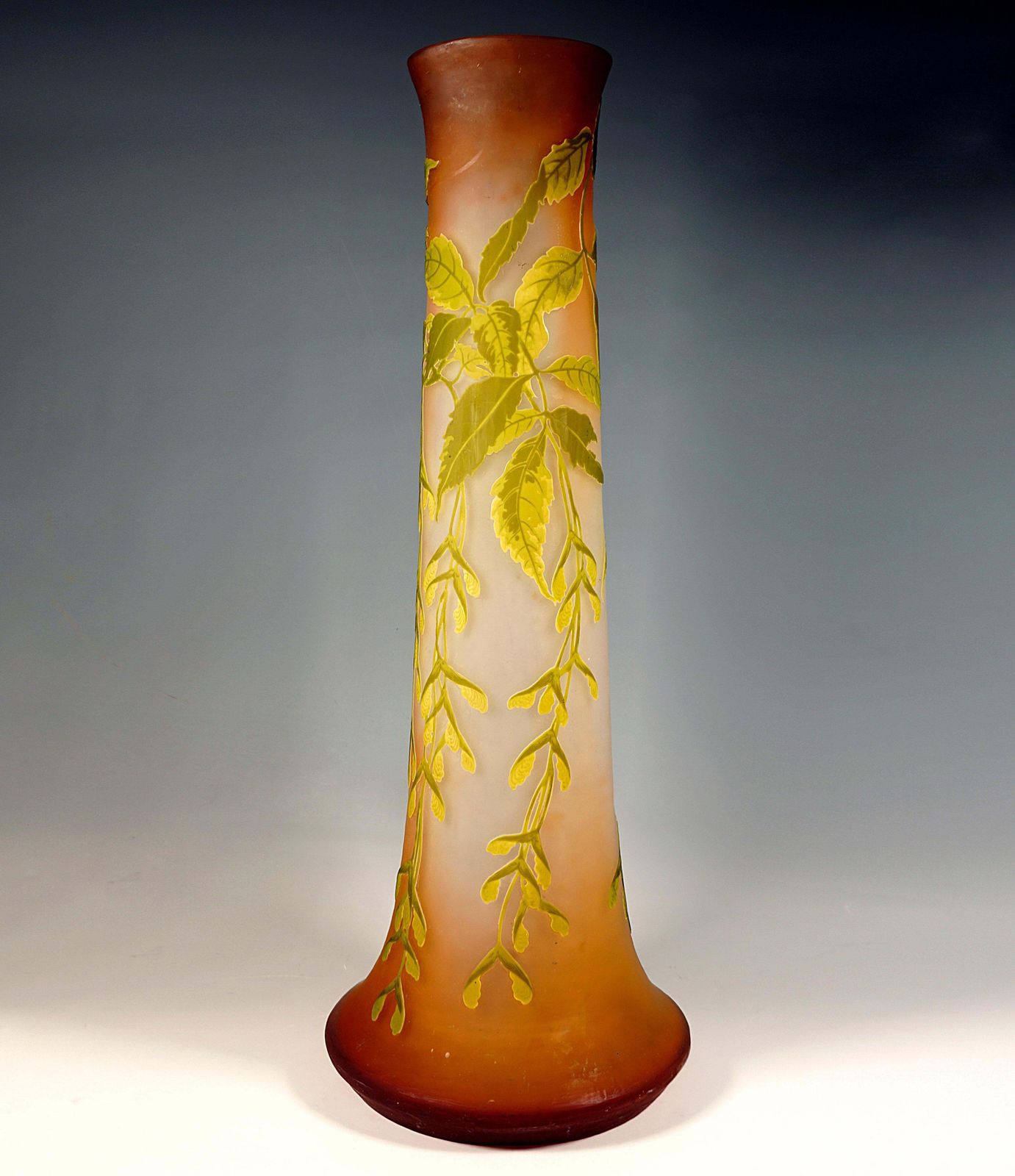 Large émile Gallé Art Nouveau Cameo Vase, Ash Maple Decor, France, Circa 1910 photo furniture