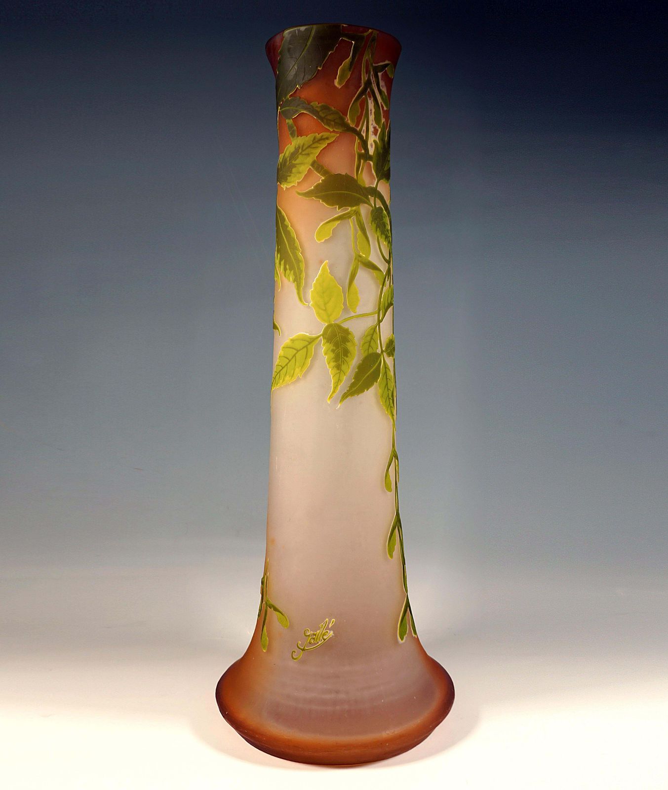 Large émile Gallé Art Nouveau Cameo Vase, Ash Maple Decor, France, Circa 1910 photo for sale