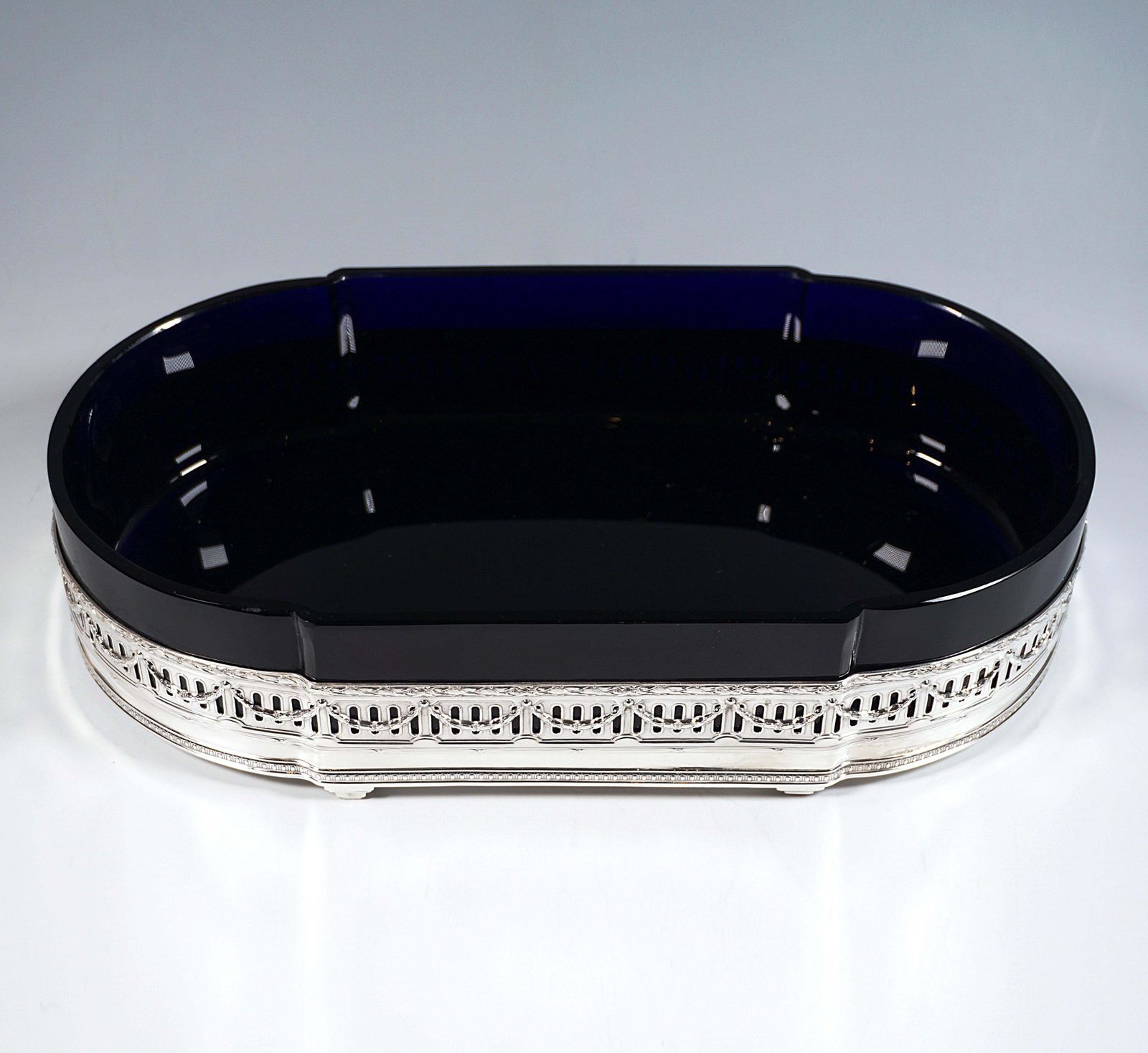 photo furniture 3 Piece Silver Art Nouveau Centerpiece With Blue Glass Inserts, France Ca 1905