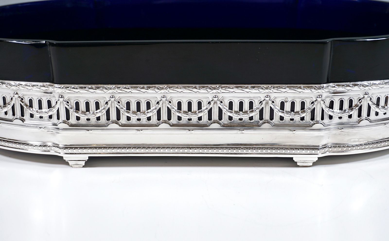 photo for sale 3 Piece Silver Art Nouveau Centerpiece With Blue Glass Inserts, France Ca 1905