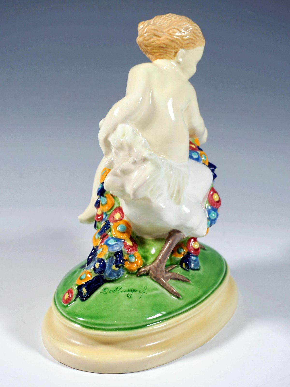 Vienna Art Ceramics Art Nouveau Figure Putto Riding A Rooster By Doblinger, 1910 photo for sale