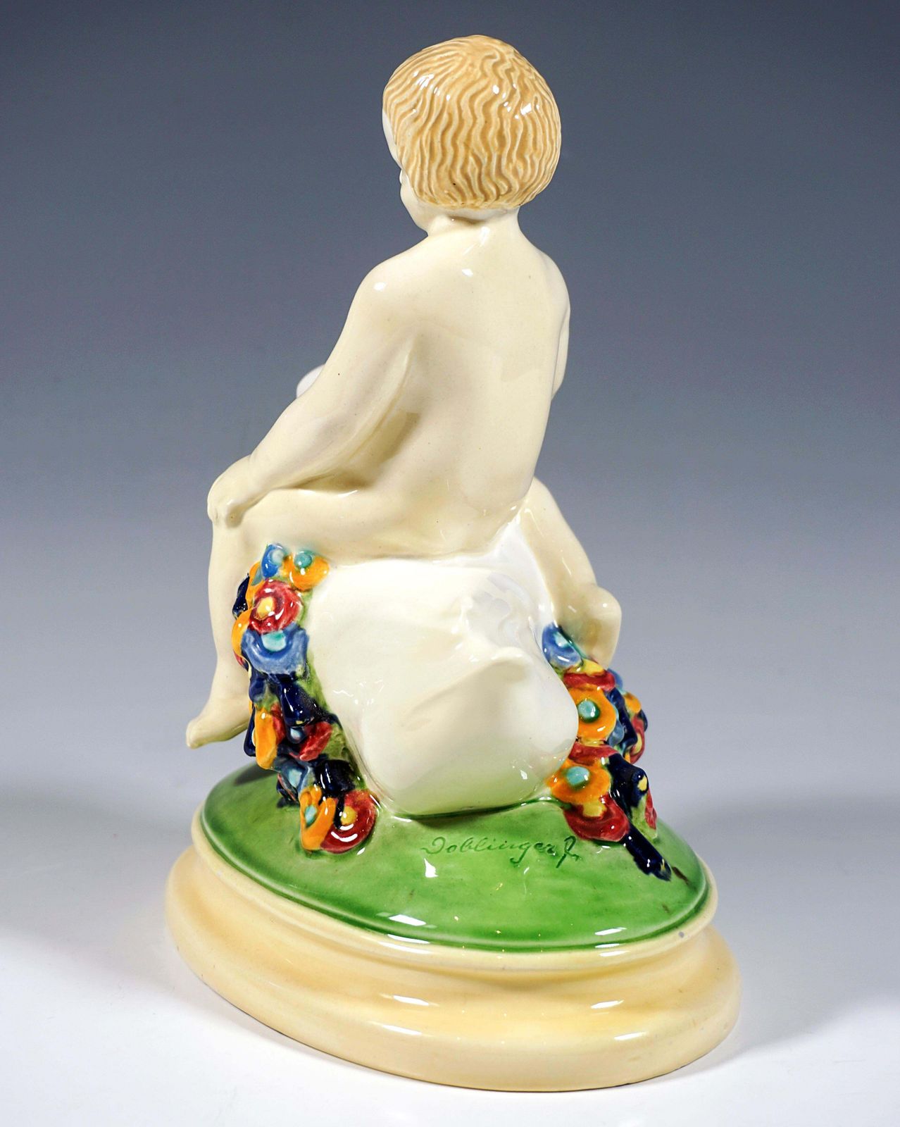 Vienna Art Ceramics Art Nouveau Figure Putto Riding A Duck By Doblinger, Ca 1910 photo Home Decor