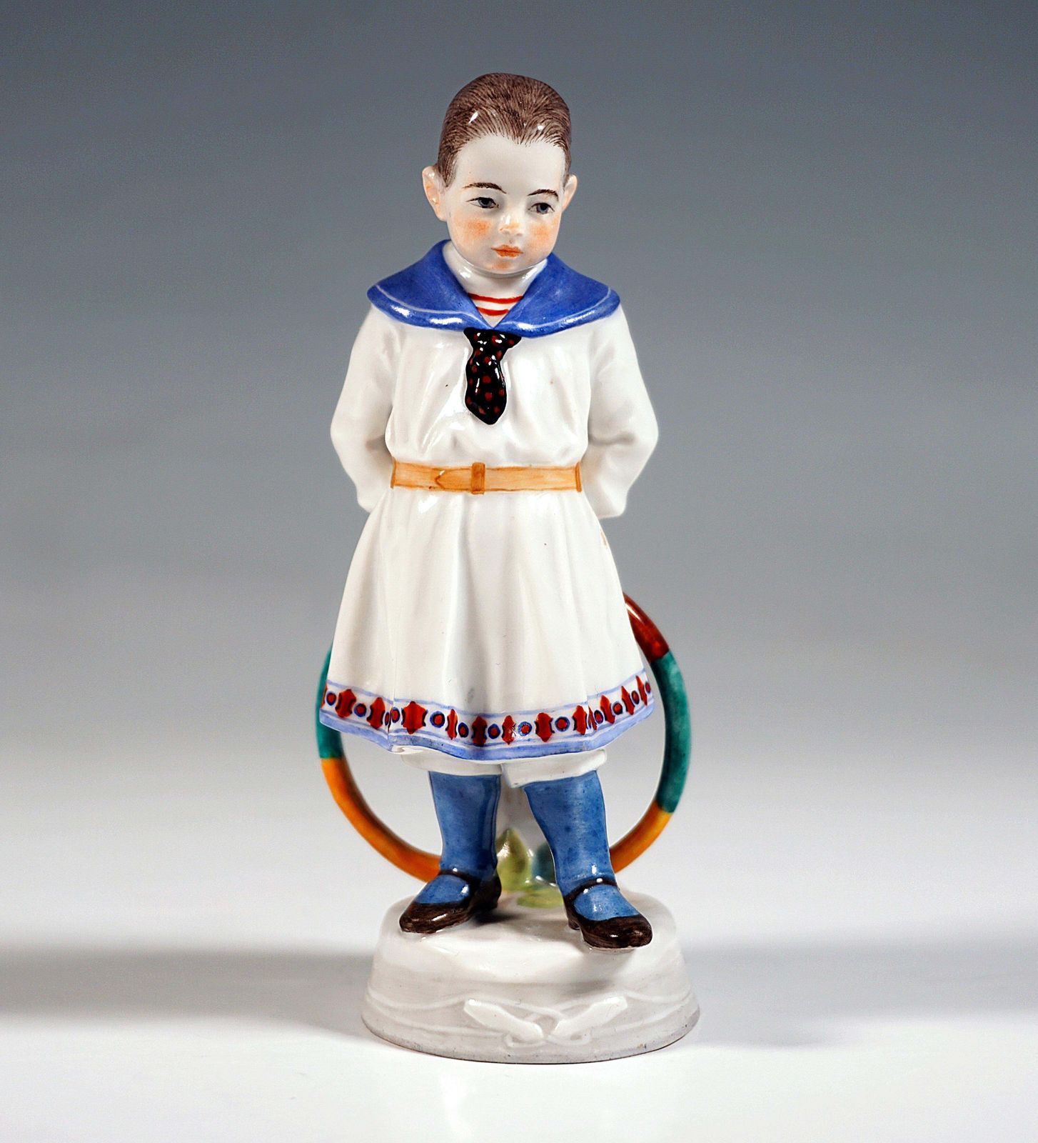 Meissen Art Nouveau Figurine Pair Boy & Girl With Hoops, A. Koenig, C 1910 photo 2965.0