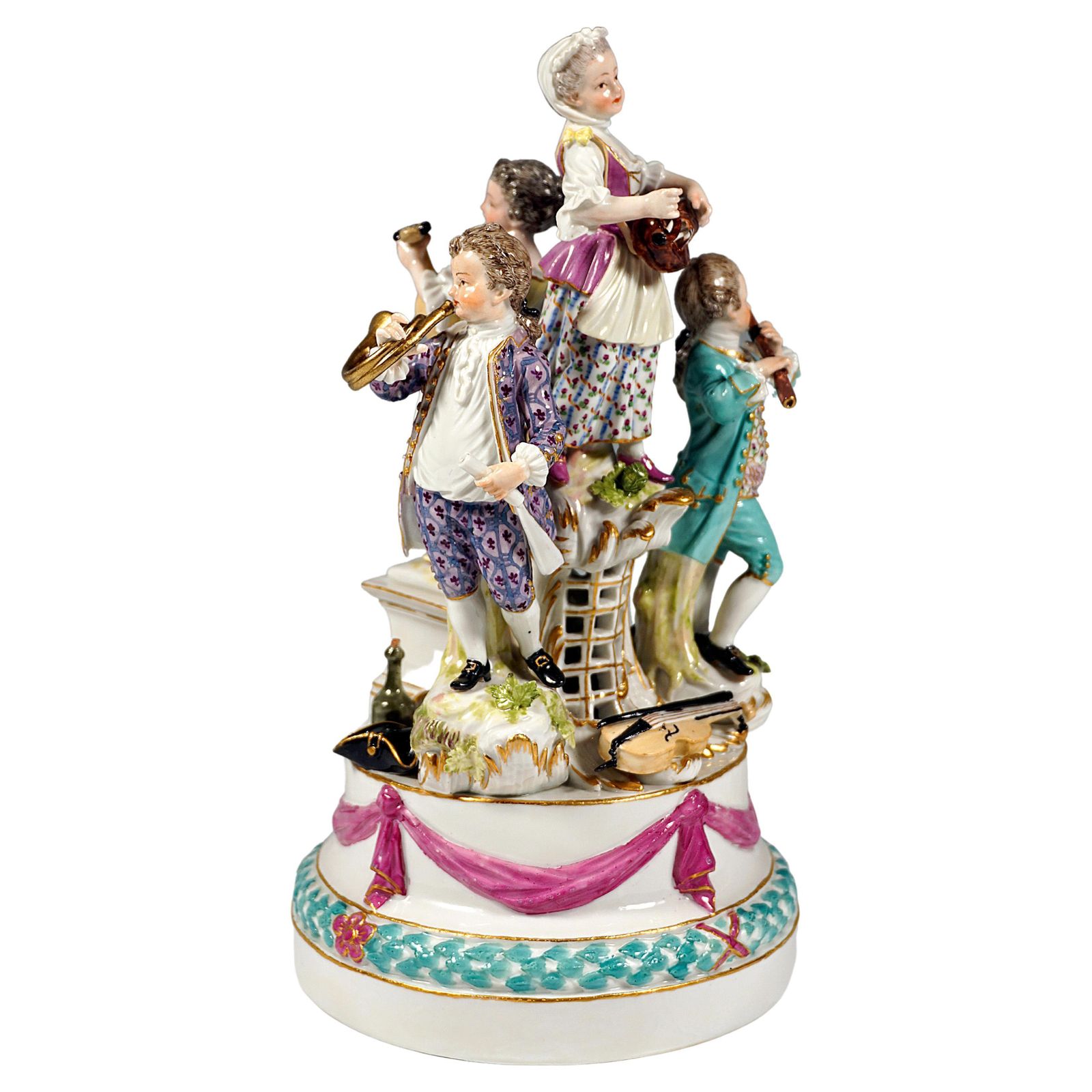Baroque Meissen Porcelain Group Four Children Playing Music, J.J. Kaendler, 1770