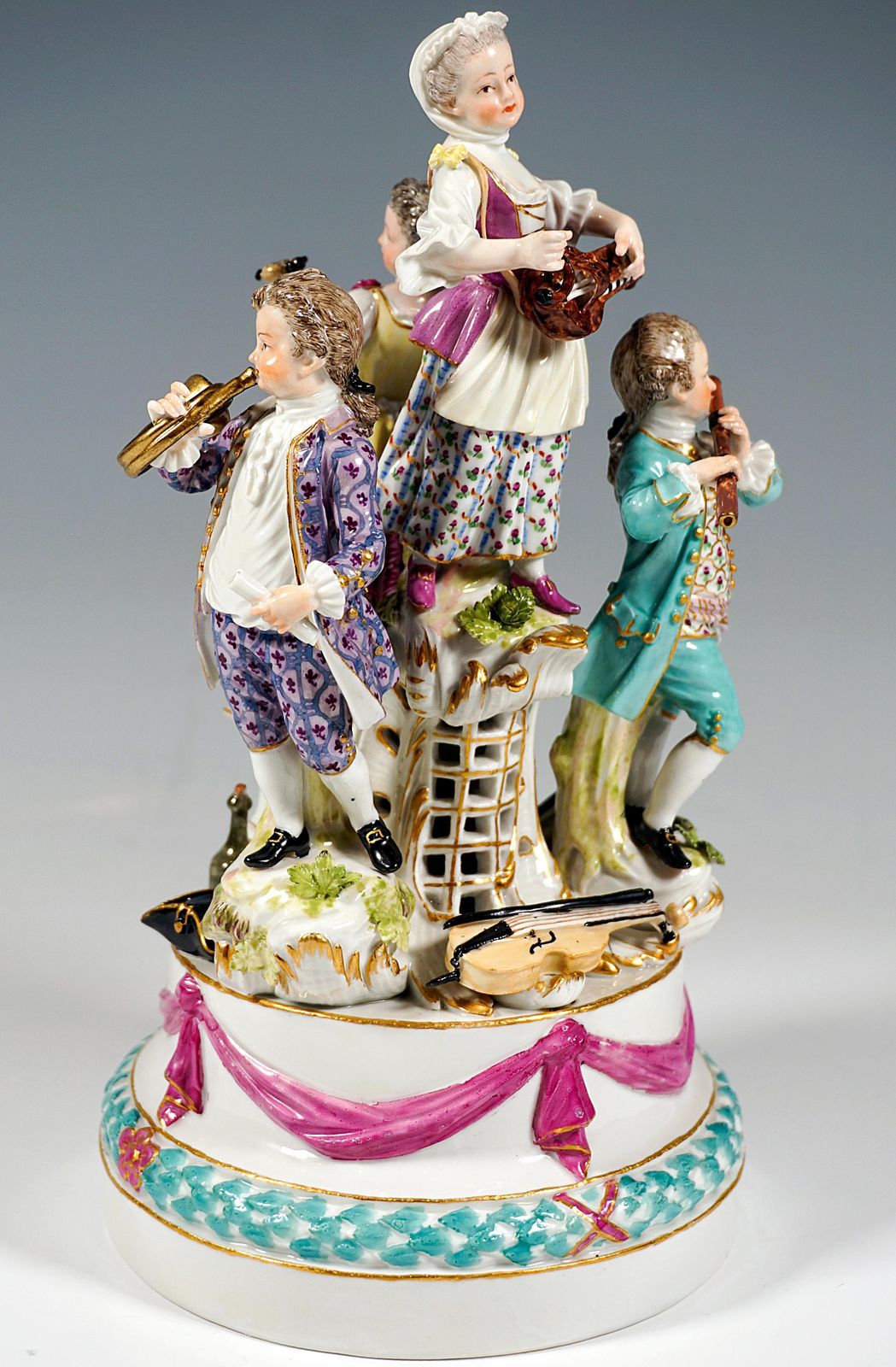 Baroque Meissen Porcelain Group Four Children Playing Music, J.J. Kaendler, 1770 photo vintage