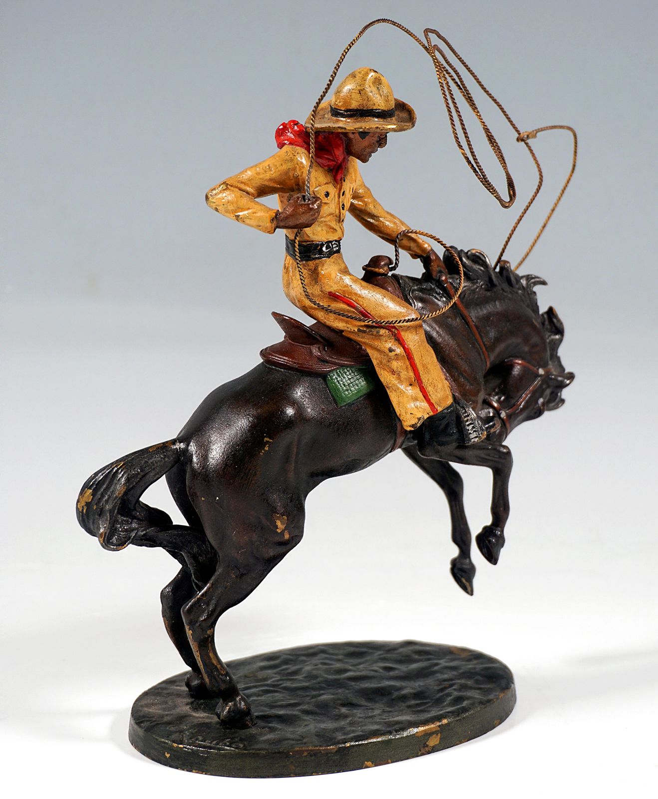 Cowboy With Lasso On Horse, Viennese Bronze Figure By Carl Kauba, Around 1920 photo furniture
