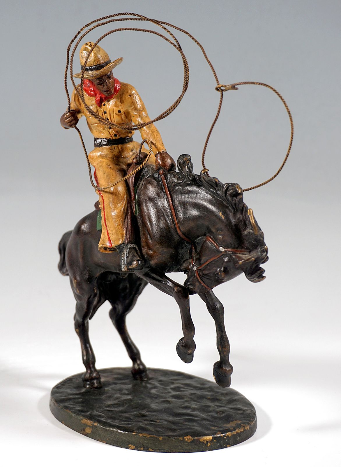 Cowboy With Lasso On Horse, Viennese Bronze Figure By Carl Kauba, Around 1920 photo 2043.0