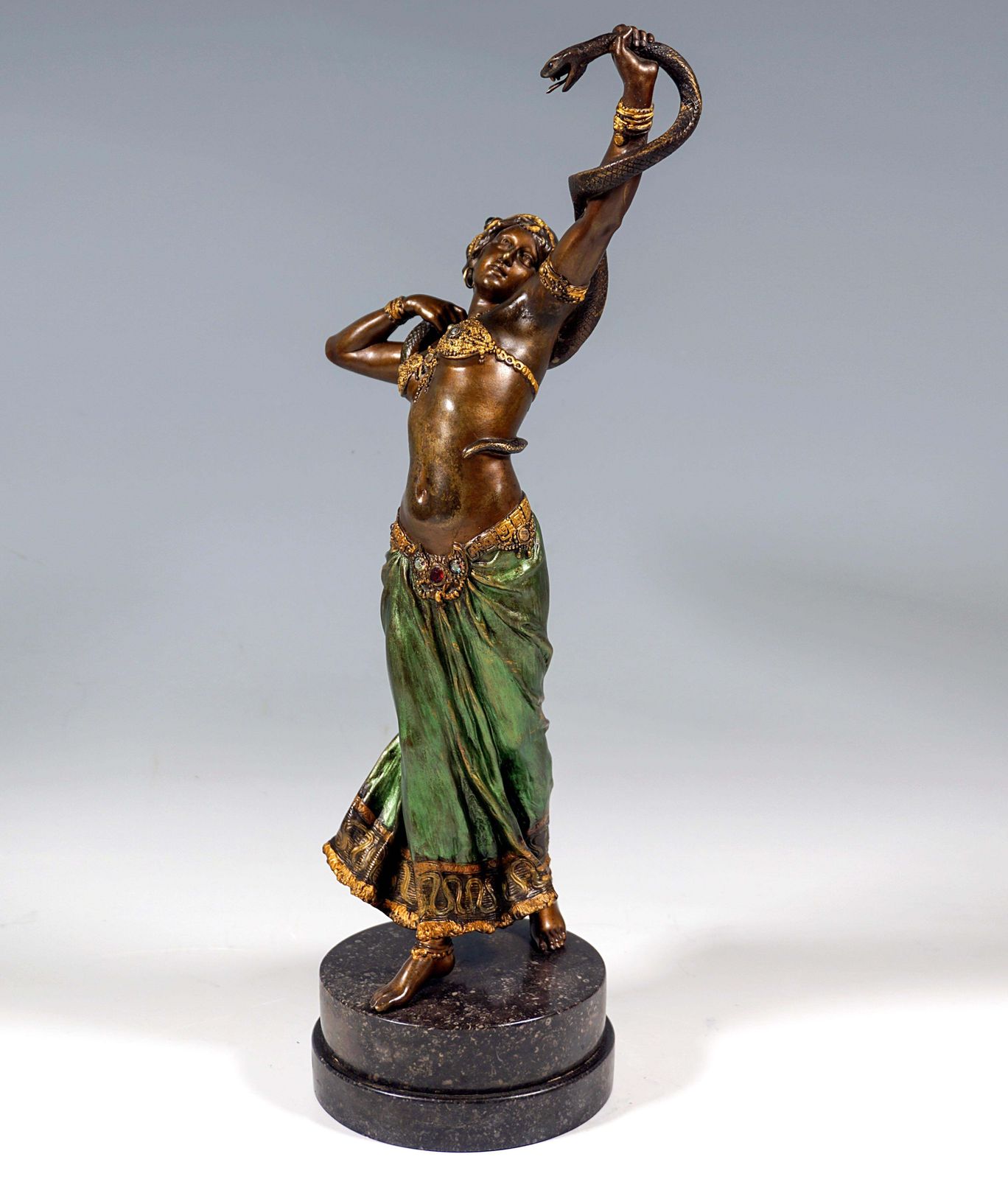 Viennese Bronze, Snake Dancer On Marble Base, By Franz Bergmann, Around 1910 photo furniture