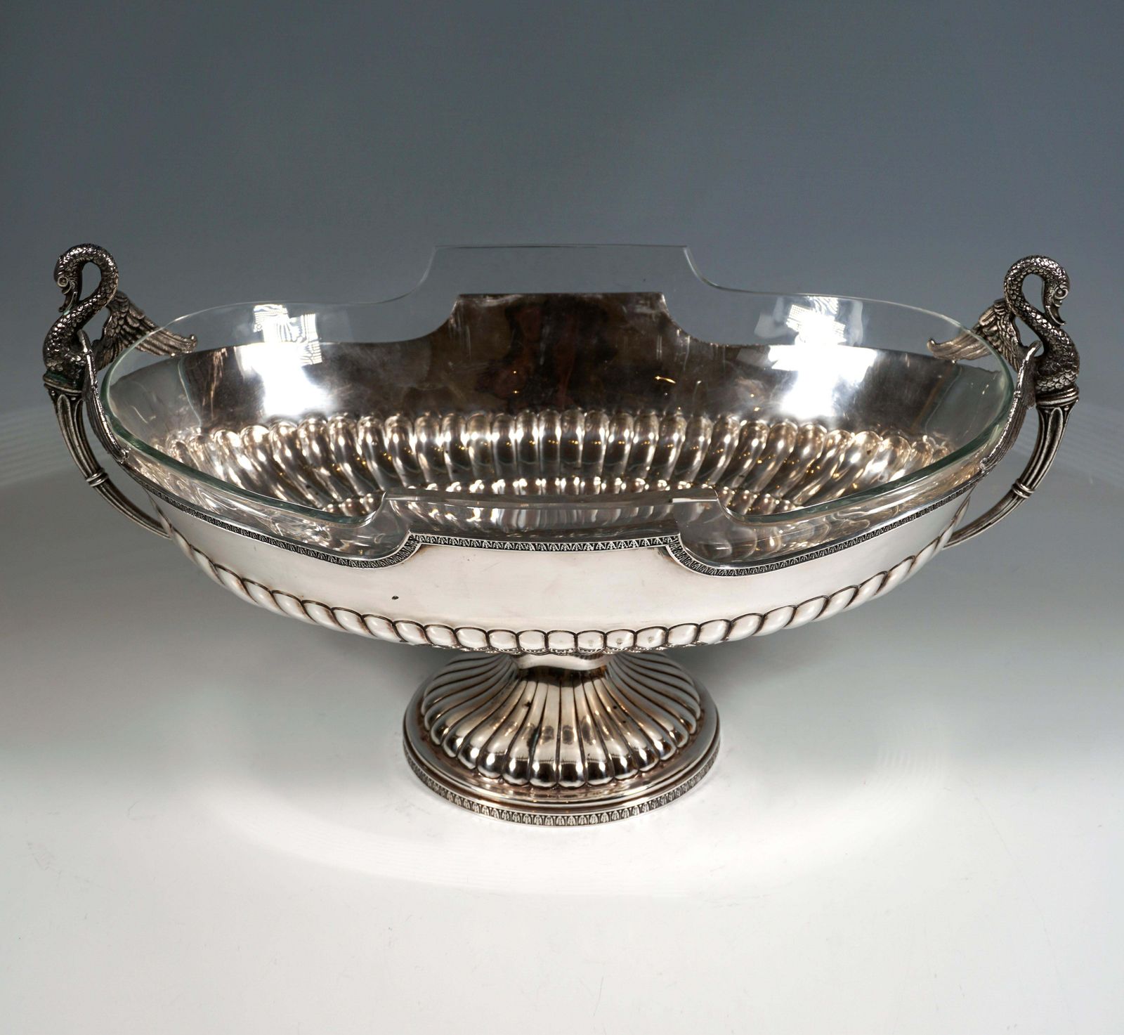 Silver Jardiniere With Swan Busts And Glass Liner, Pietrasanta & C., Italy, 1950 photo furniture