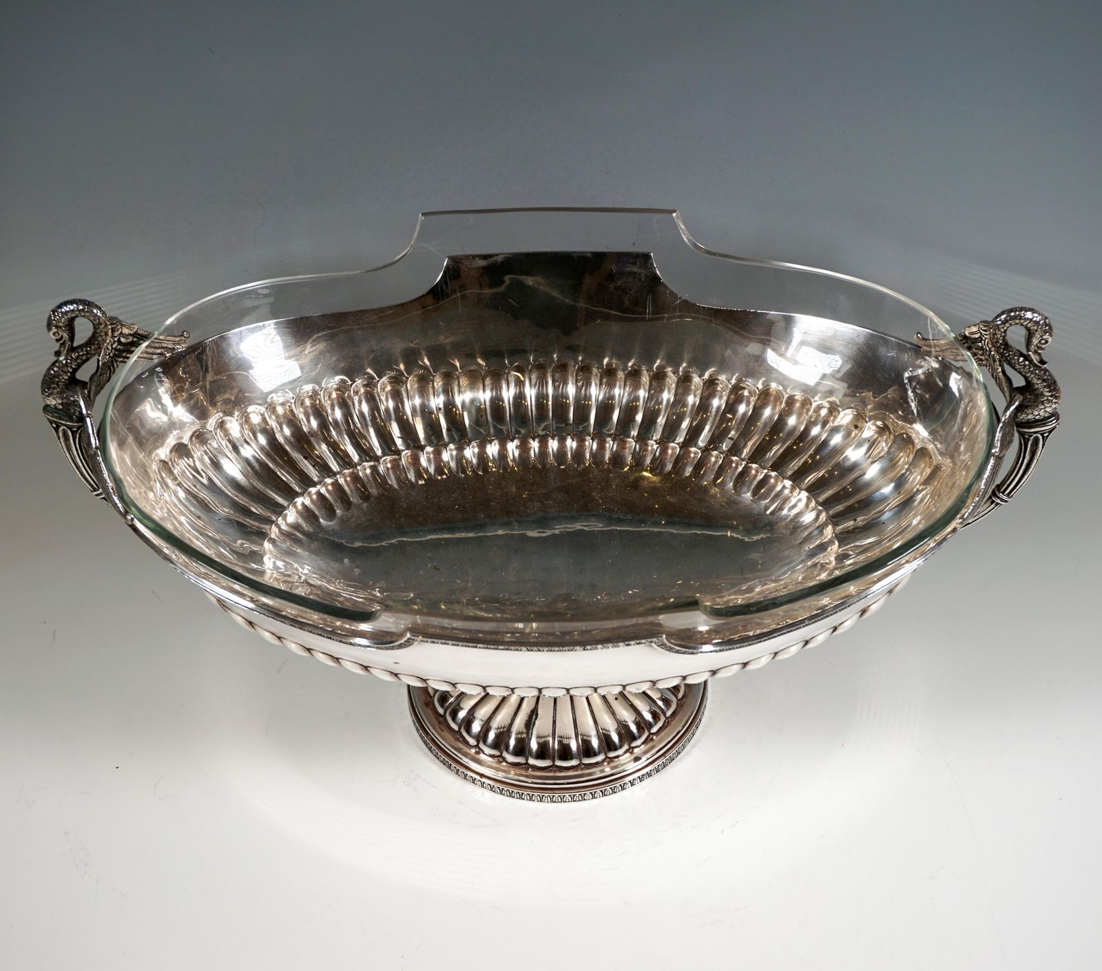 Silver Jardiniere With Swan Busts And Glass Liner, Pietrasanta & C., Italy, 1950 photo for sale