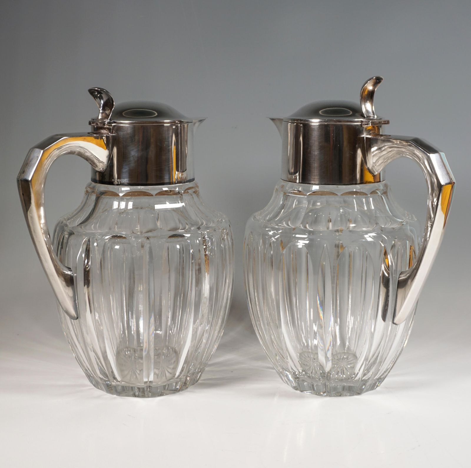 Pair Of Large Glass Carafes With Silver Mounts, Gebrüder Deyhle, Germany C. 1910 photo furniture