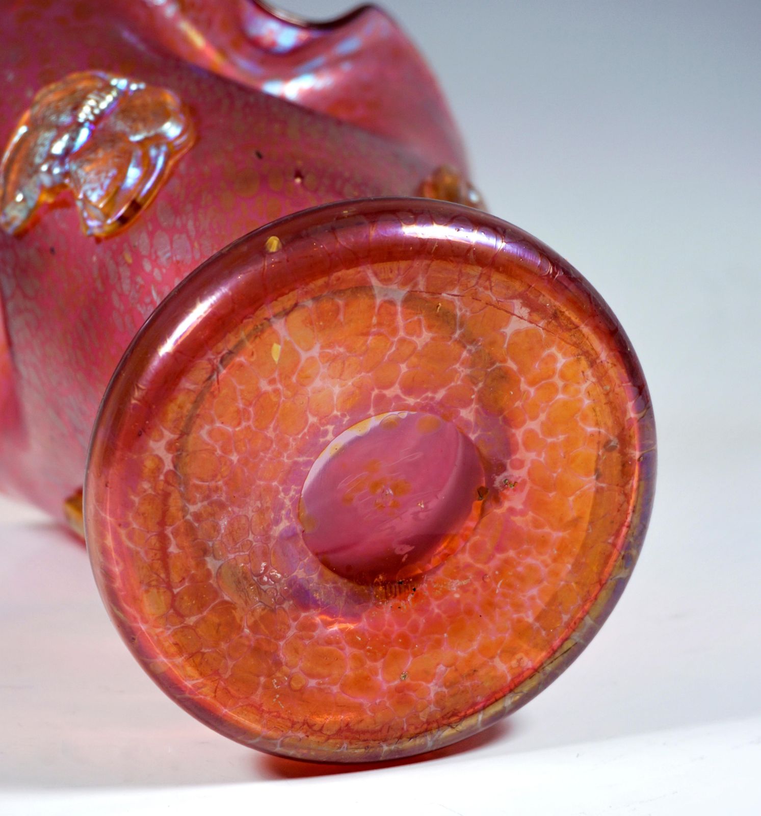 Loetz Art Nouveau Vase Camelia Red Papillon With Applied Butterflies, Ca 1900 photo buy