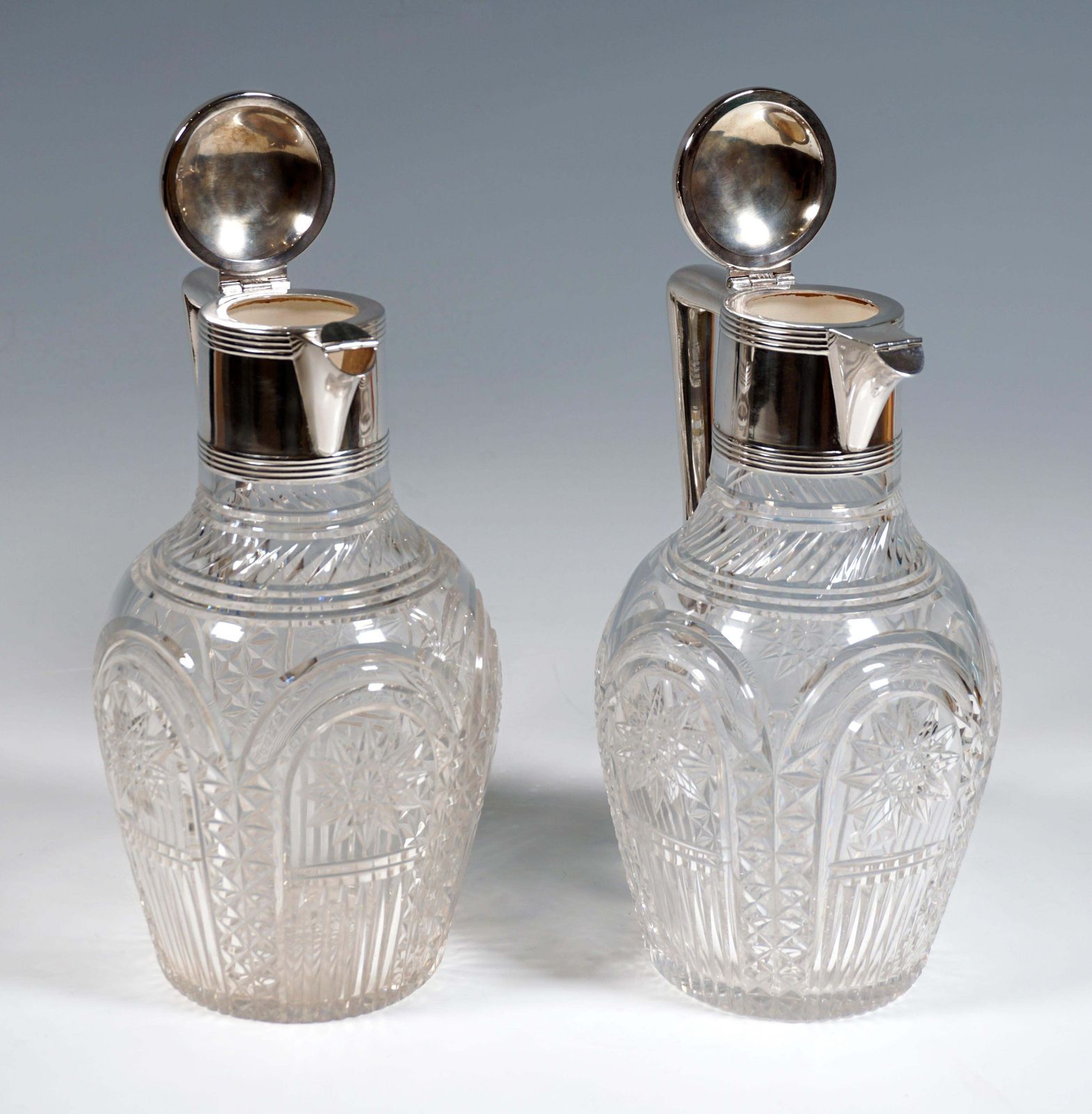 Pair Of Art Nouveau Glass Carafes With Silver Mounts, Koch & Bergfeld, Germany photo Home Decor