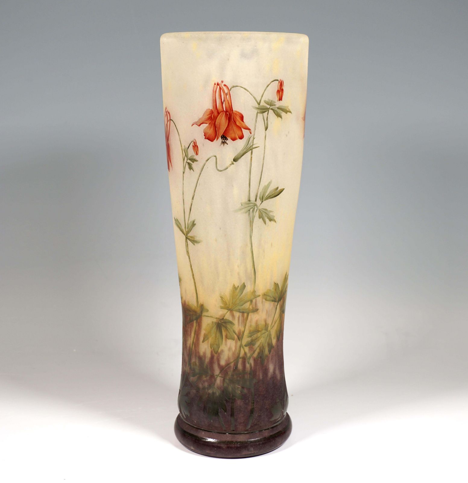 Large Art Nouveau Cameo Vase With Columbine Decor, Daum Nancy, France, Ca 1910 photo 6128.0