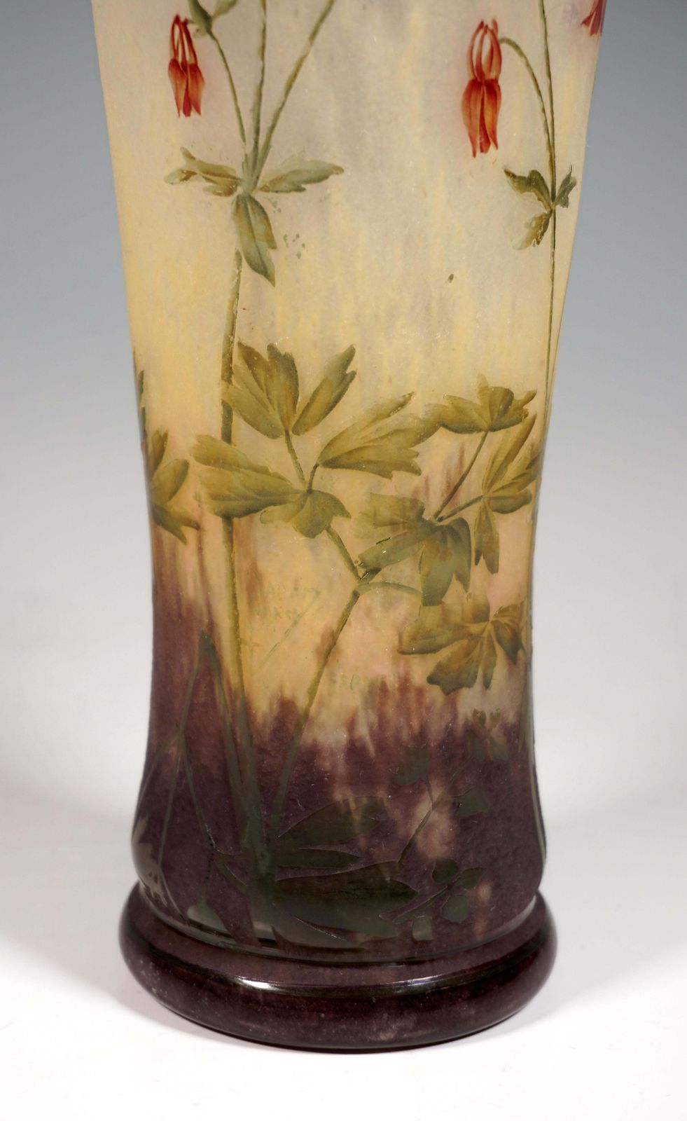 Large Art Nouveau Cameo Vase With Columbine Decor, Daum Nancy, France, Ca 1910 photo buy