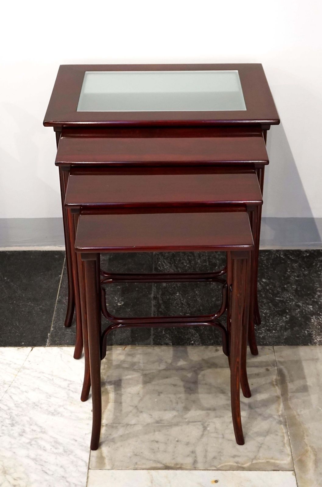 Thonet Vienna Art Nouveau Set Of Four Nesting Side Tables, Mahogany Stained photo for sale