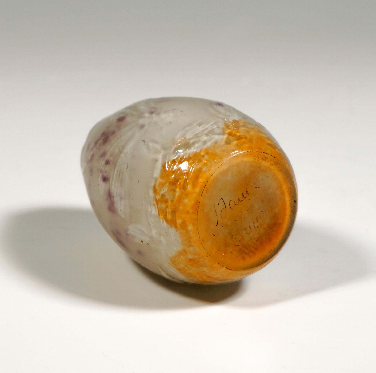 Daum Nancy Art Nouveau Cameo Egg Shaped Vase With Dragonfly Decor, France C 1895 photo vinterior