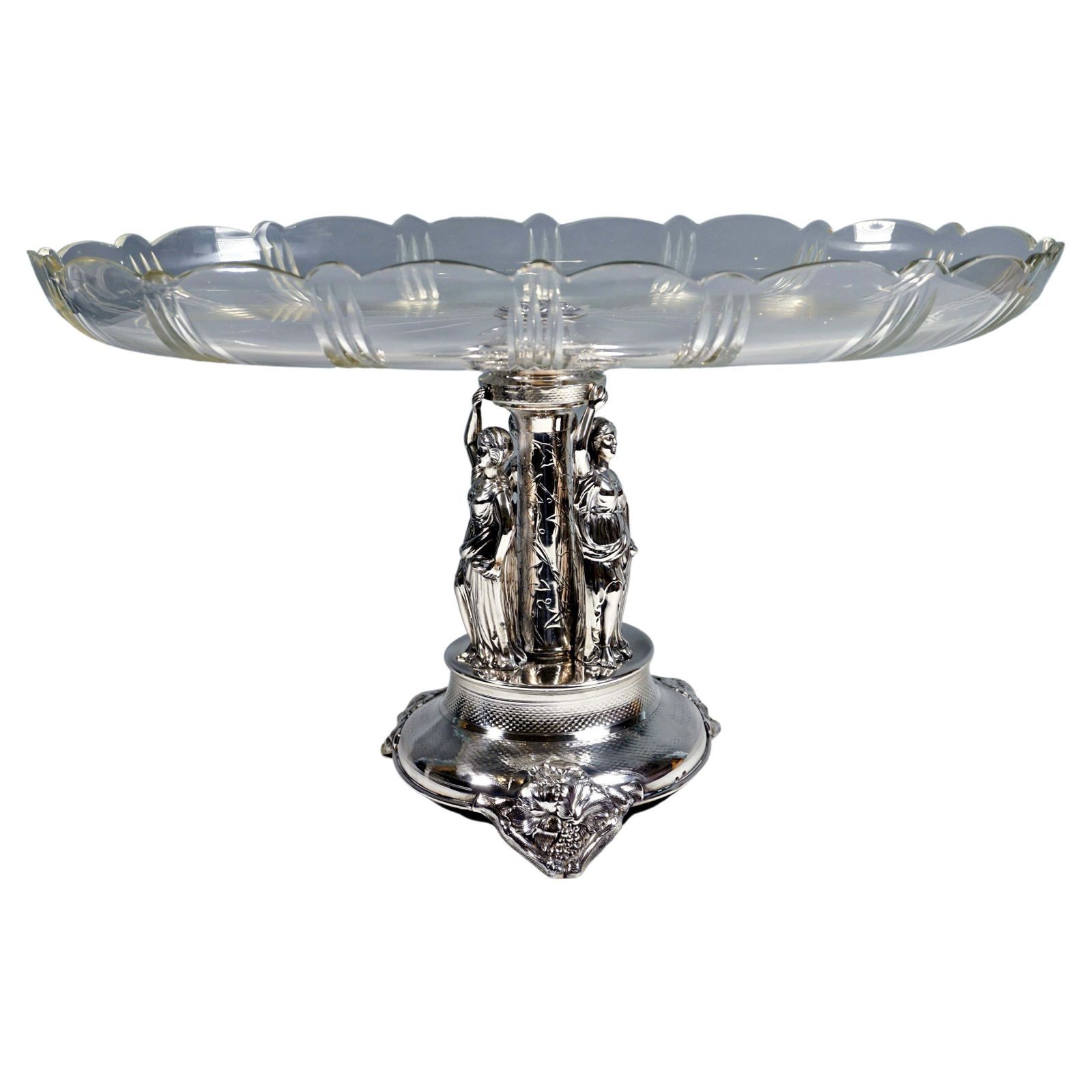 Art Nouveau Silver Centerpiece With Karyatides And Glass Bowl, Vienna, Ca 1900
