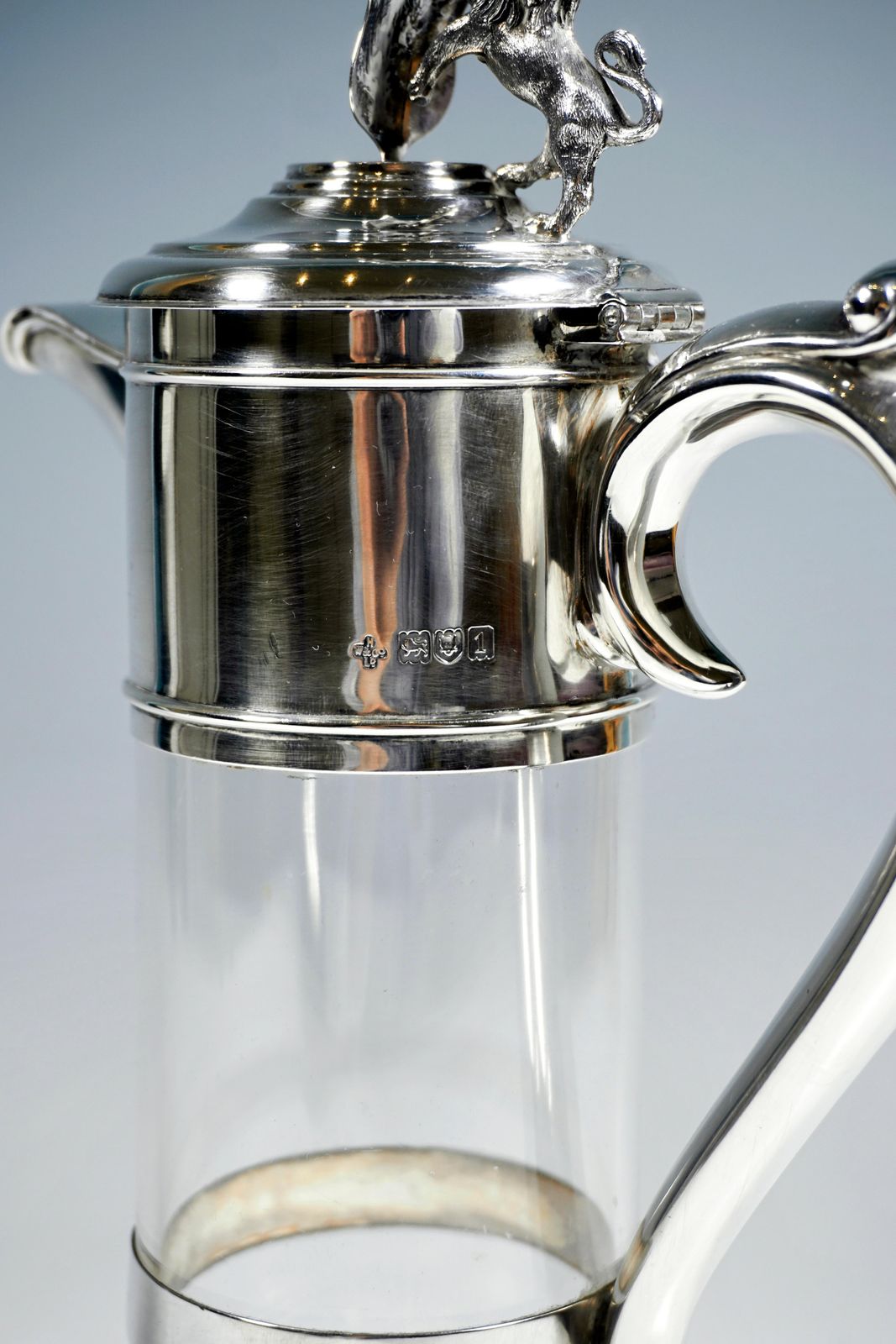 Glass Carafe With Lion & Coat Of Arms Silver Fitting, London, Early 20th Century photo 1314.0