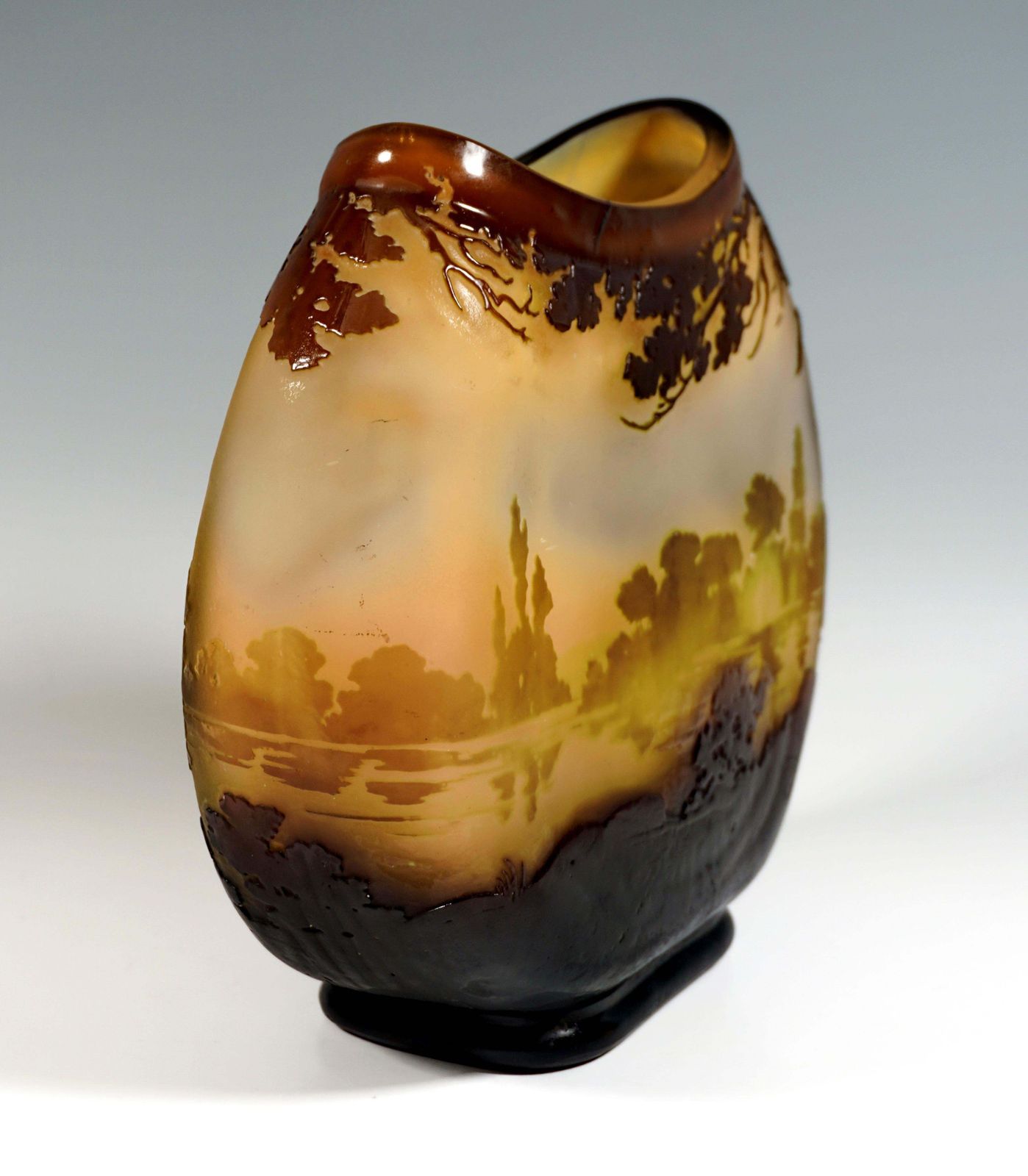 Large Round émile Gallé Art Nouveau Cameo Vase With Seascape Decor, France 1905 photo 5151.0