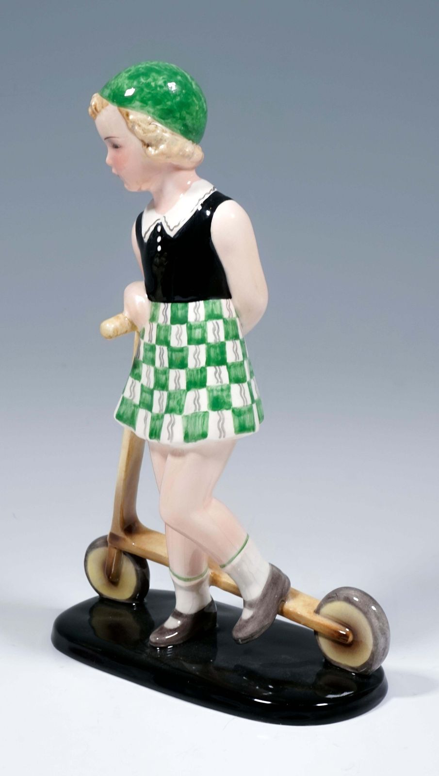 Goldscheider Art Déco Figure, 'Triton', Girl With Scooter, By Dakon, Around 1936 photo 2220.0