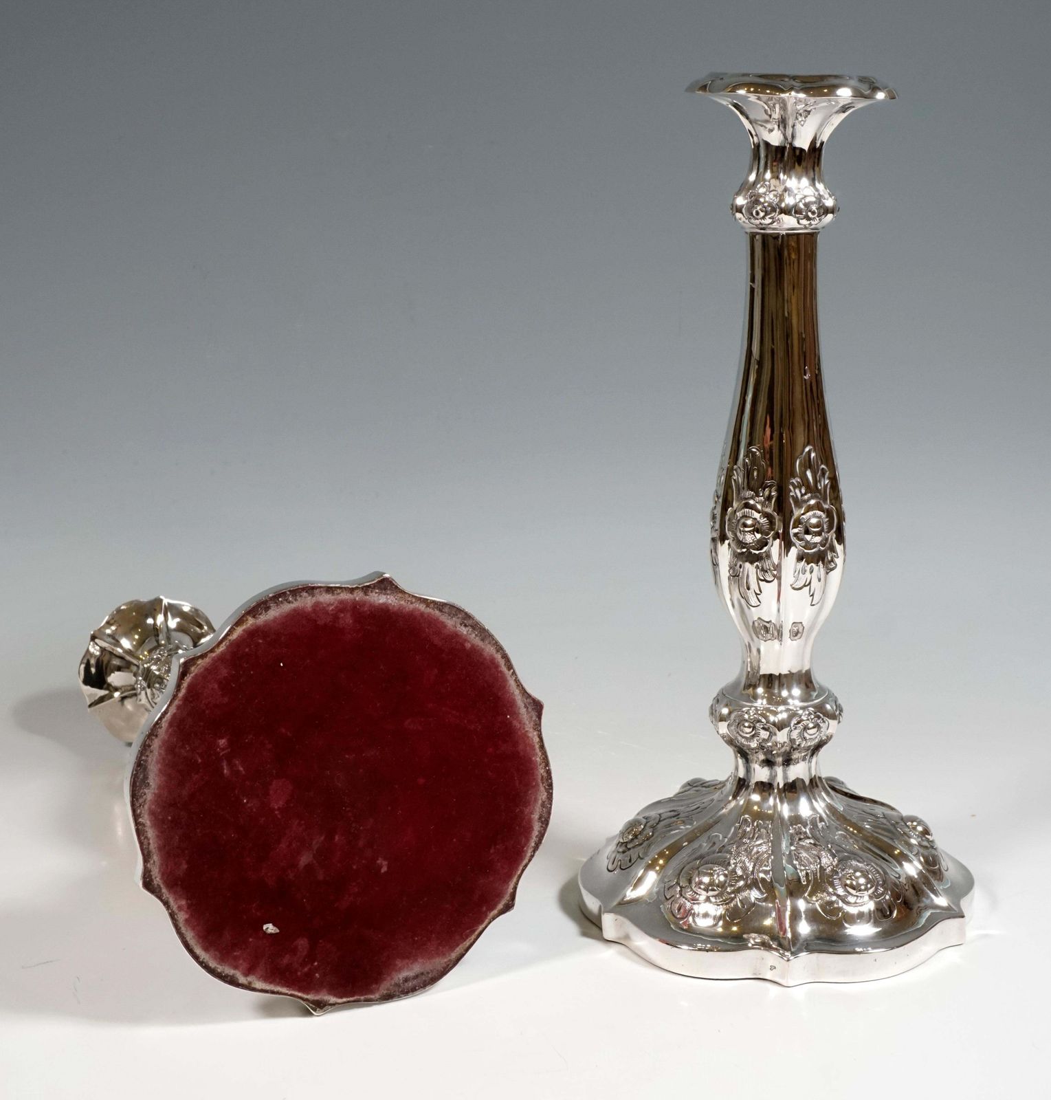 Pair Of Antique Vienna Biedermeier Silver Candle Holders, Dated 1856 photo vinterior