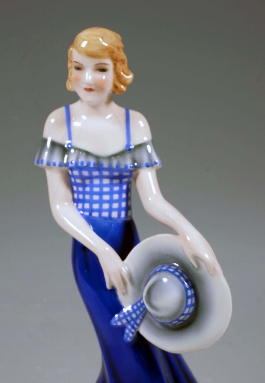 Goldscheider Art Deco Figure Girl With Hat In The Wind, By Stephan Dakon, 1935 photo Home Decor
