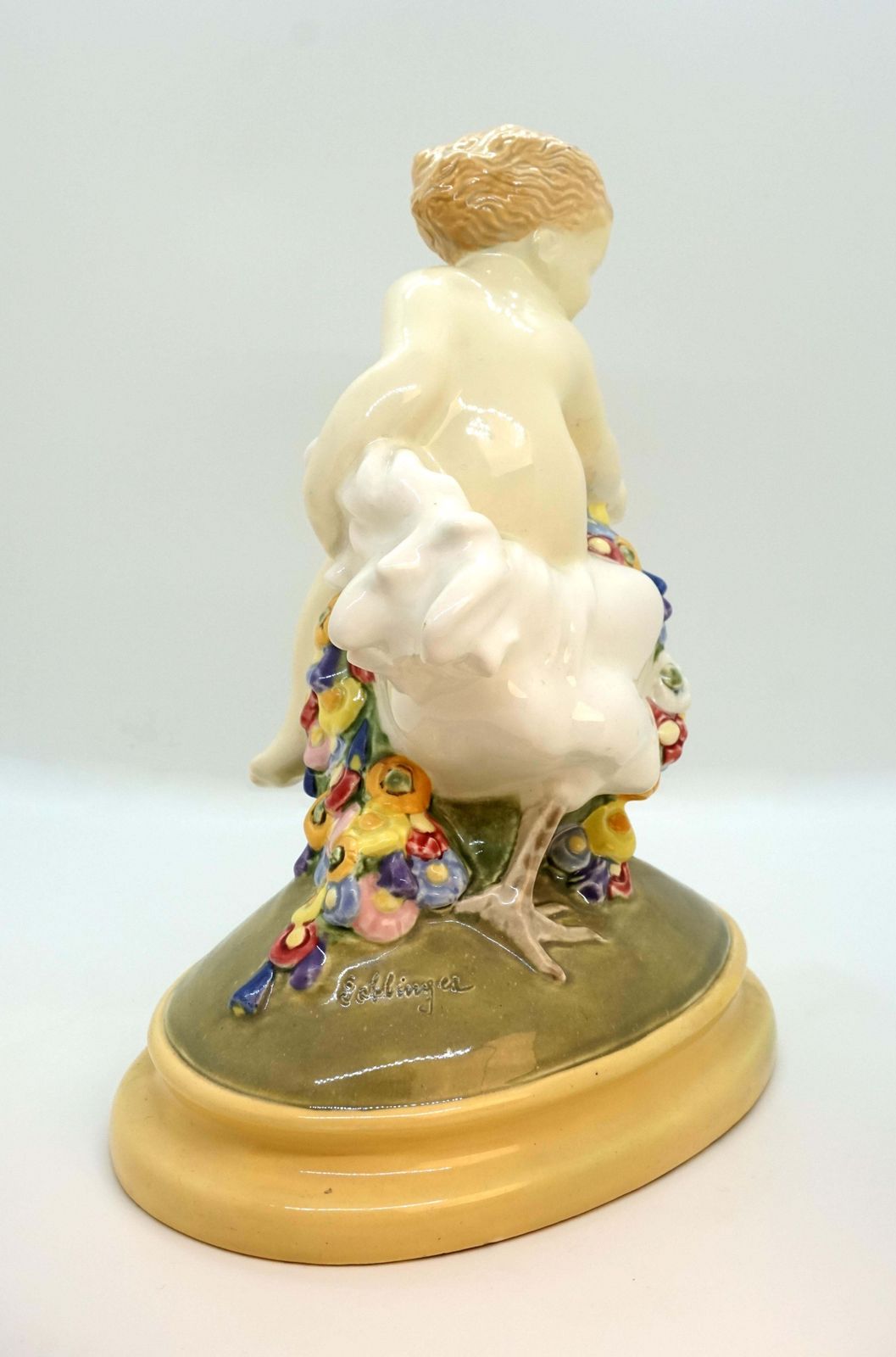 Vienna Art Ceramics Art Nouveau Figure Putto Riding On A Cock By Doblinger, 1910 photo Home Decor