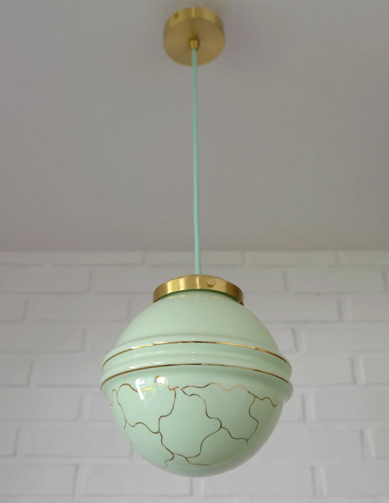 Redesign Pendant Lamp / Ceiling Light / Art Deco / Mint Green Hand Blown Glass / Light Fixture / Hanging Lamp / Antique Lamp / Old Lighting photo vinterior