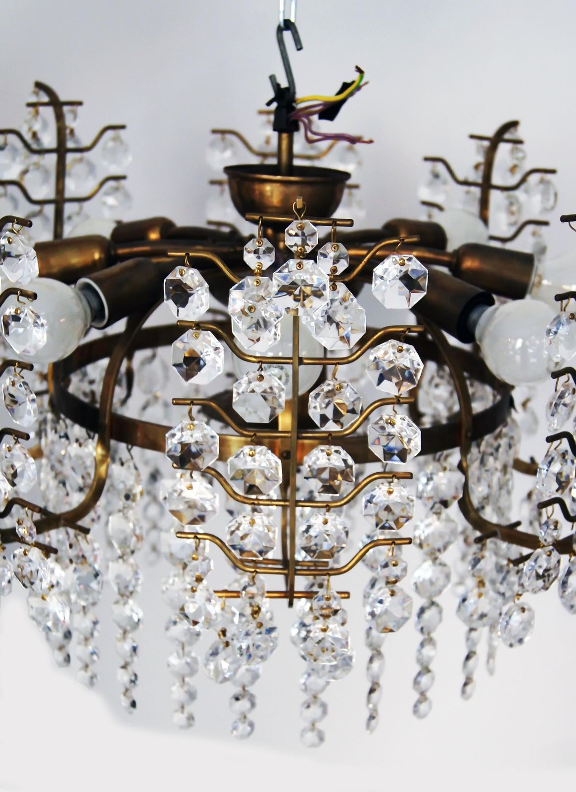 Stunning Crystal Glass Chandelier Nine Bulb Sockets Bakalowits Vienna, 1950 photo for sale