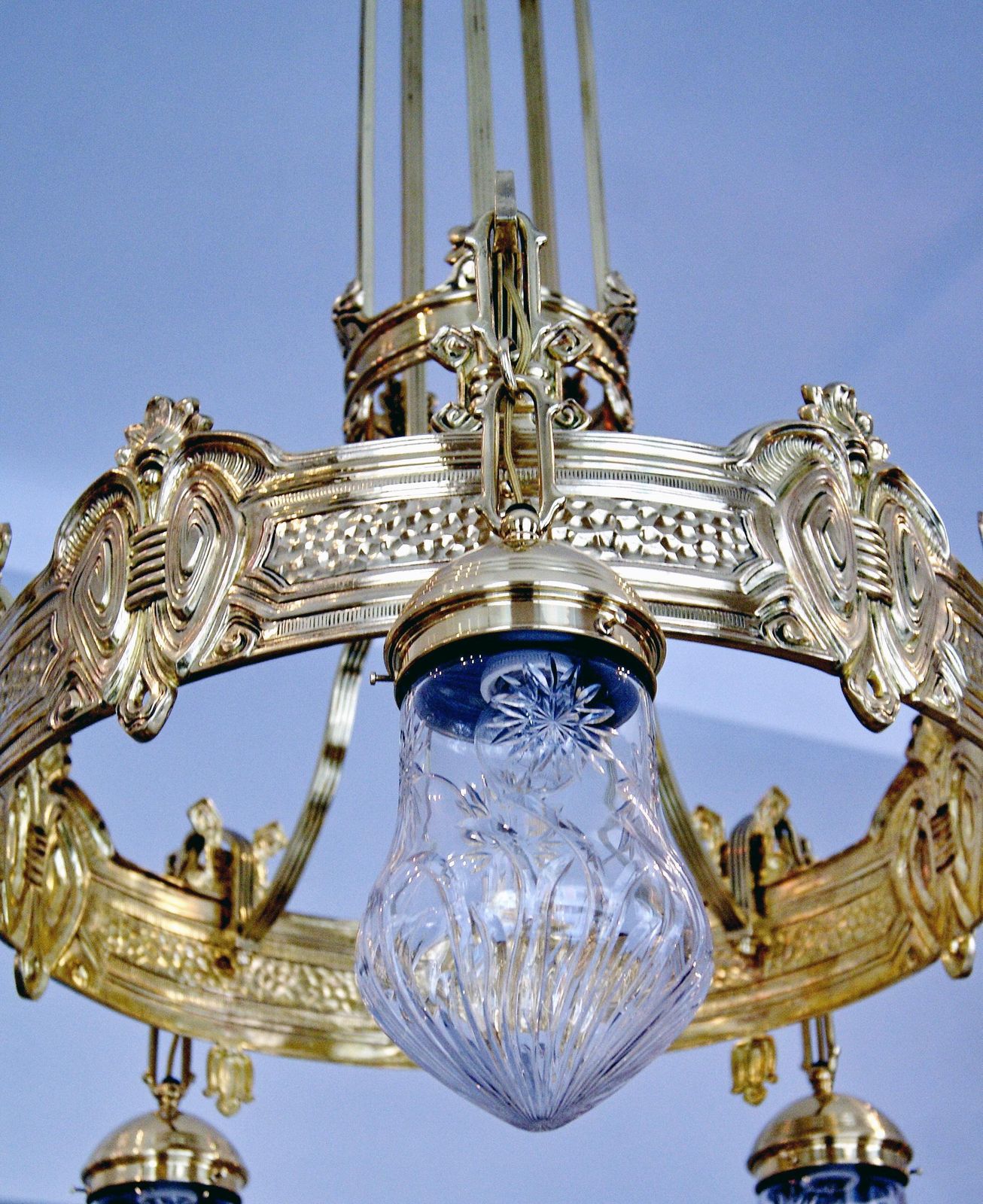 Art Nouveau Lustre Chandelier Candelabrum Five Bulbs Vienna Austria Made photo vinterior
