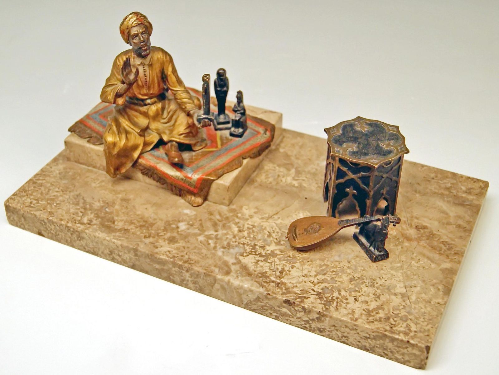Vienna Bergman Bronze Arab Man On Carpet Selling Egypt Antiquities, Circa 1890 photo furniture