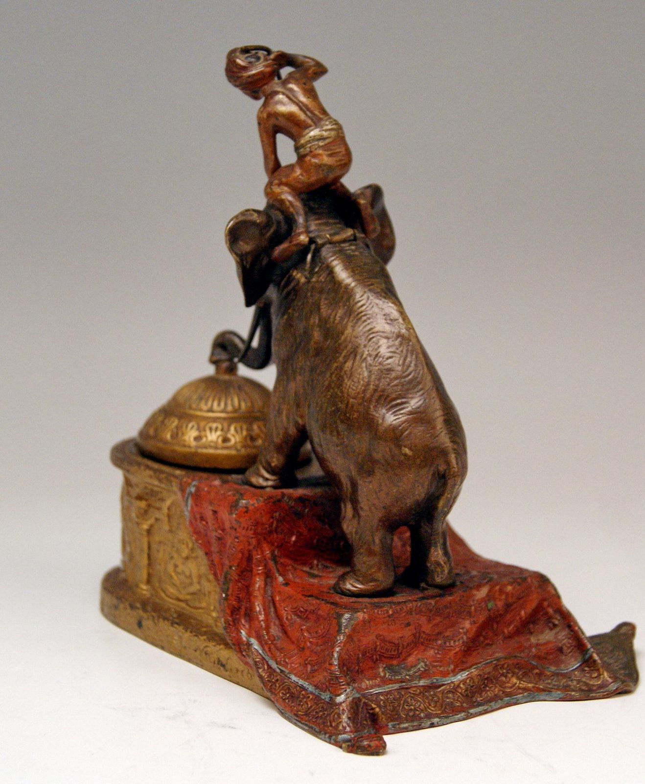 Vienna Bergman Bronze Indian Man On Elephant Inkstand Inkwell Inkpot, Circa 1880 photo for sale