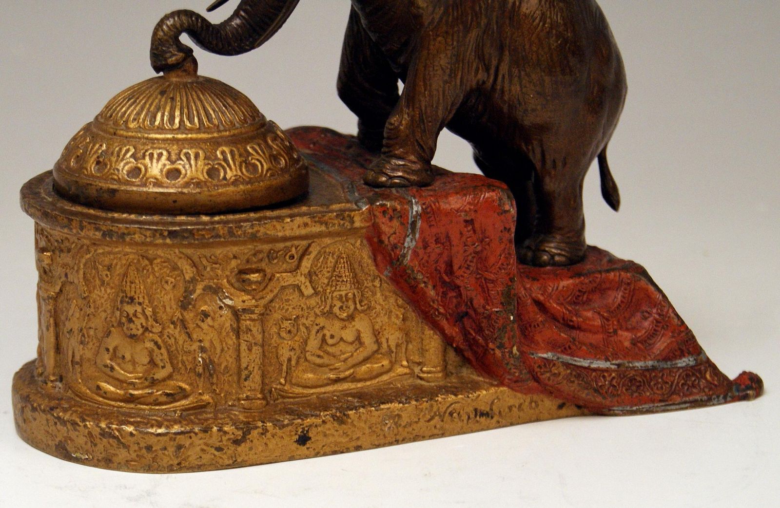 Vienna Bergman Bronze Indian Man On Elephant Inkstand Inkwell Inkpot, Circa 1880 photo vintage