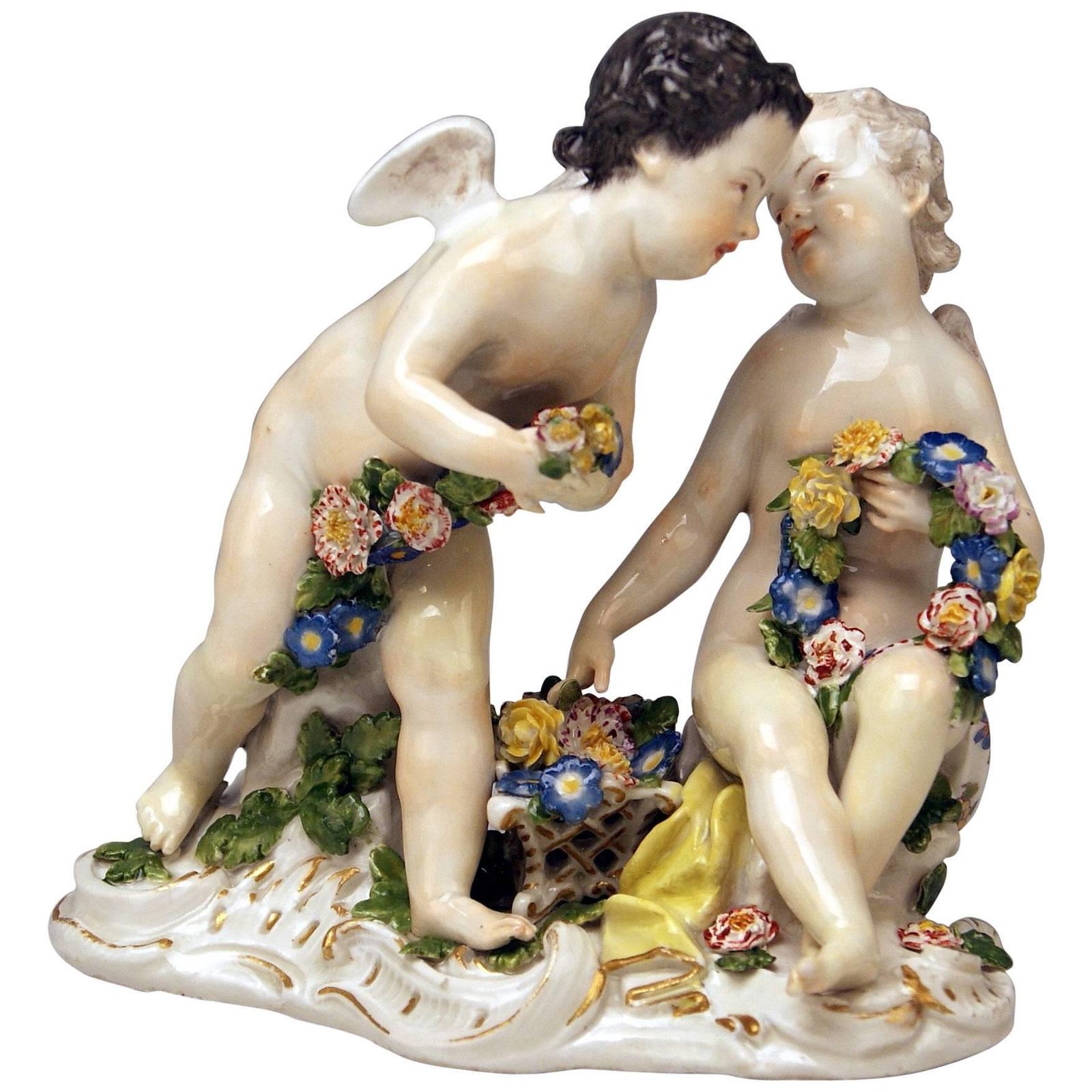 Meissen Rococo Cherubs Cupids Figurines With Flowers Model 2372 Kaendler 1755 60