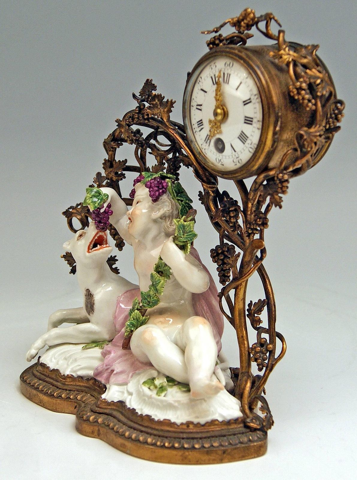 Meissen Mantel Table Clock Bronze Porcelain Autumn Fall Kaendler, Circa 1745 photo for sale