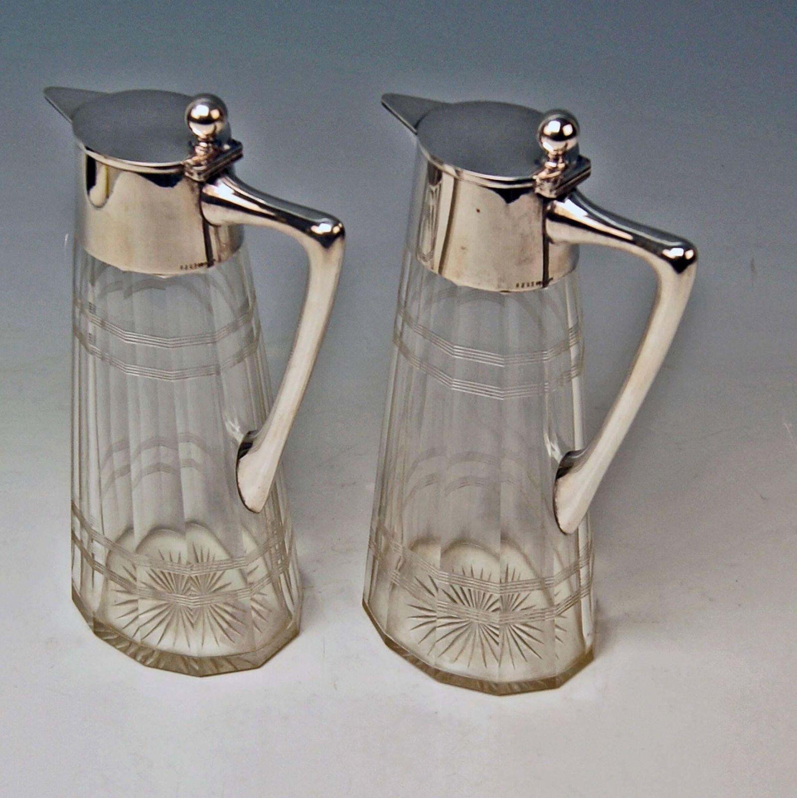 Silver Pair Of Glass Decanters Wilhelm Binder Art Nouveau Germany Circa 1900 photo for sale