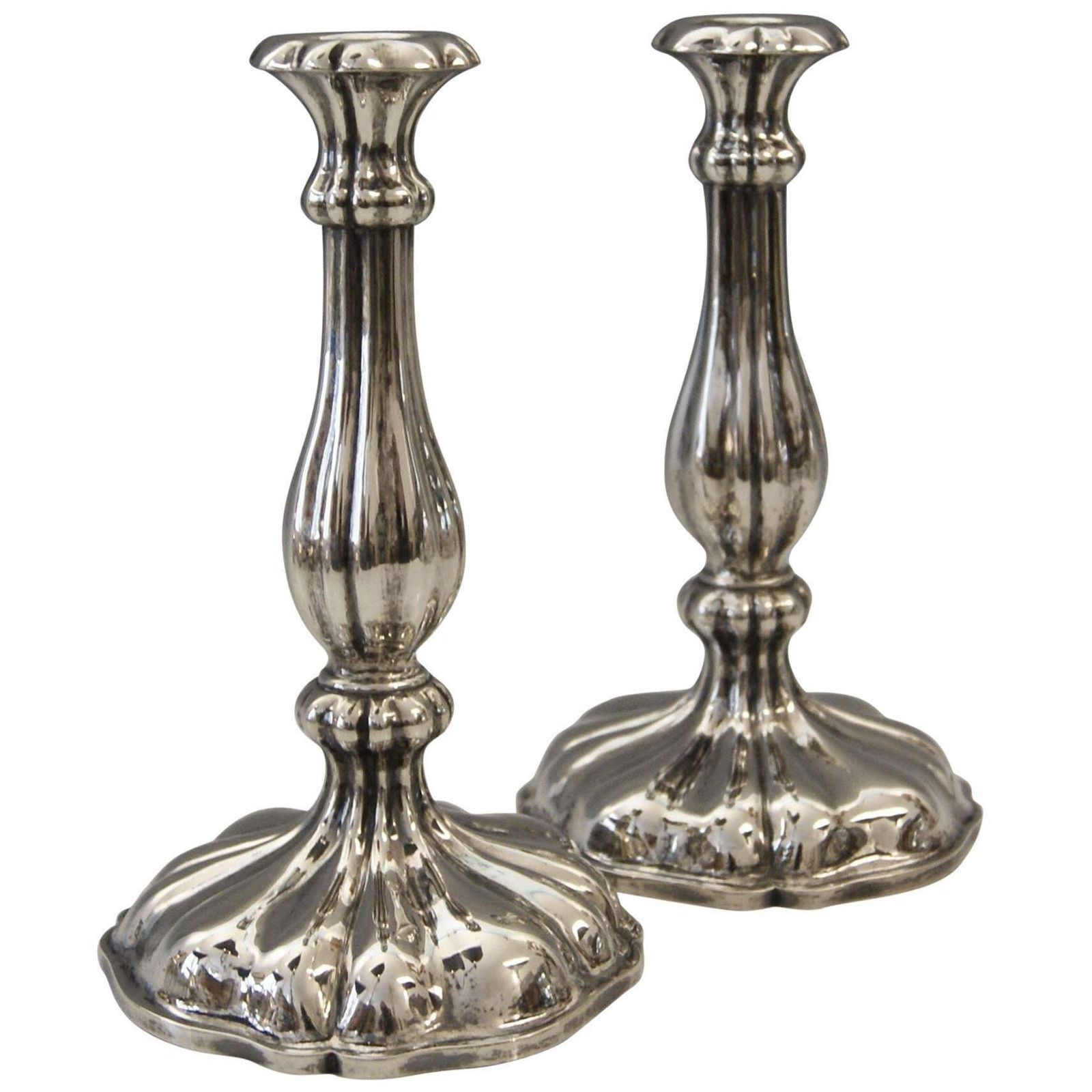 Silver 13 Lot Austrian Pair Of Candlesticks Vienna By Master J.Wiederspoeck 1855