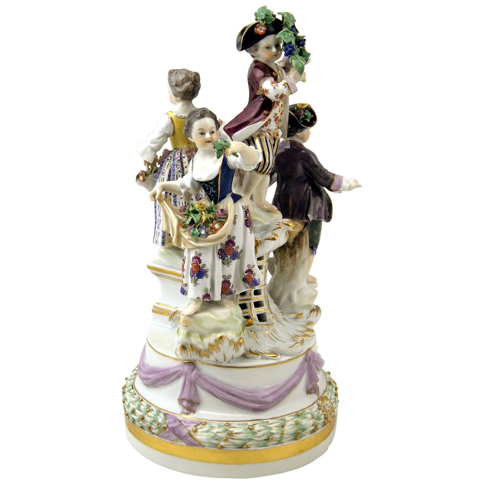 Meissen Gorgeous Figurine Group Four Gardener Children By Kaendler, Circa 1870